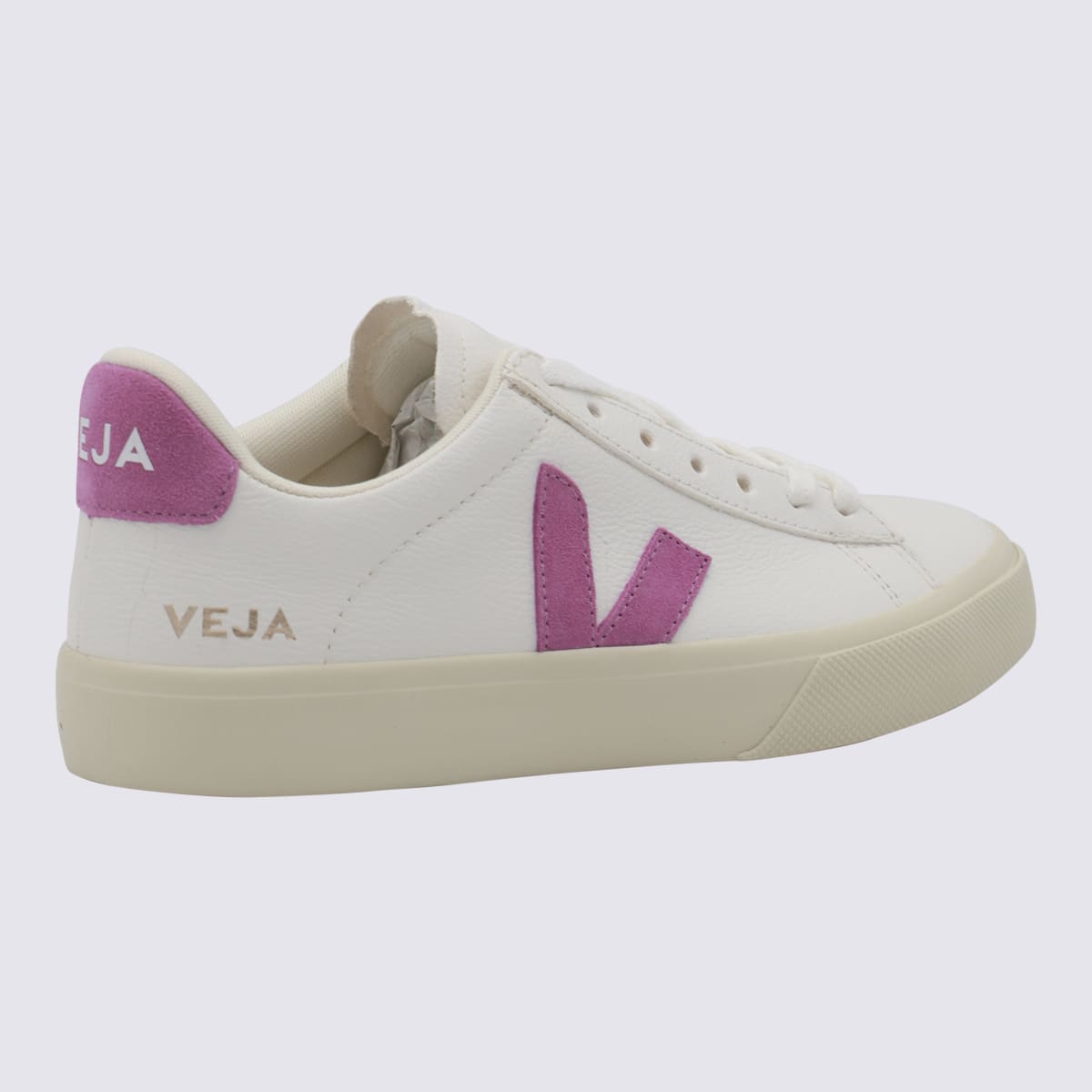 Shop Veja White And Pink Leather Campo Sneakers In Extra-white_mulberry