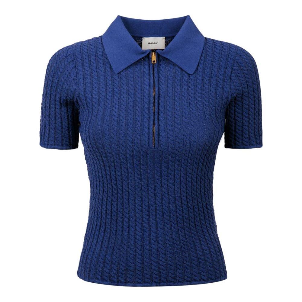 Shop Bally Short-sleeved Knitted Polo Shirt In Blue