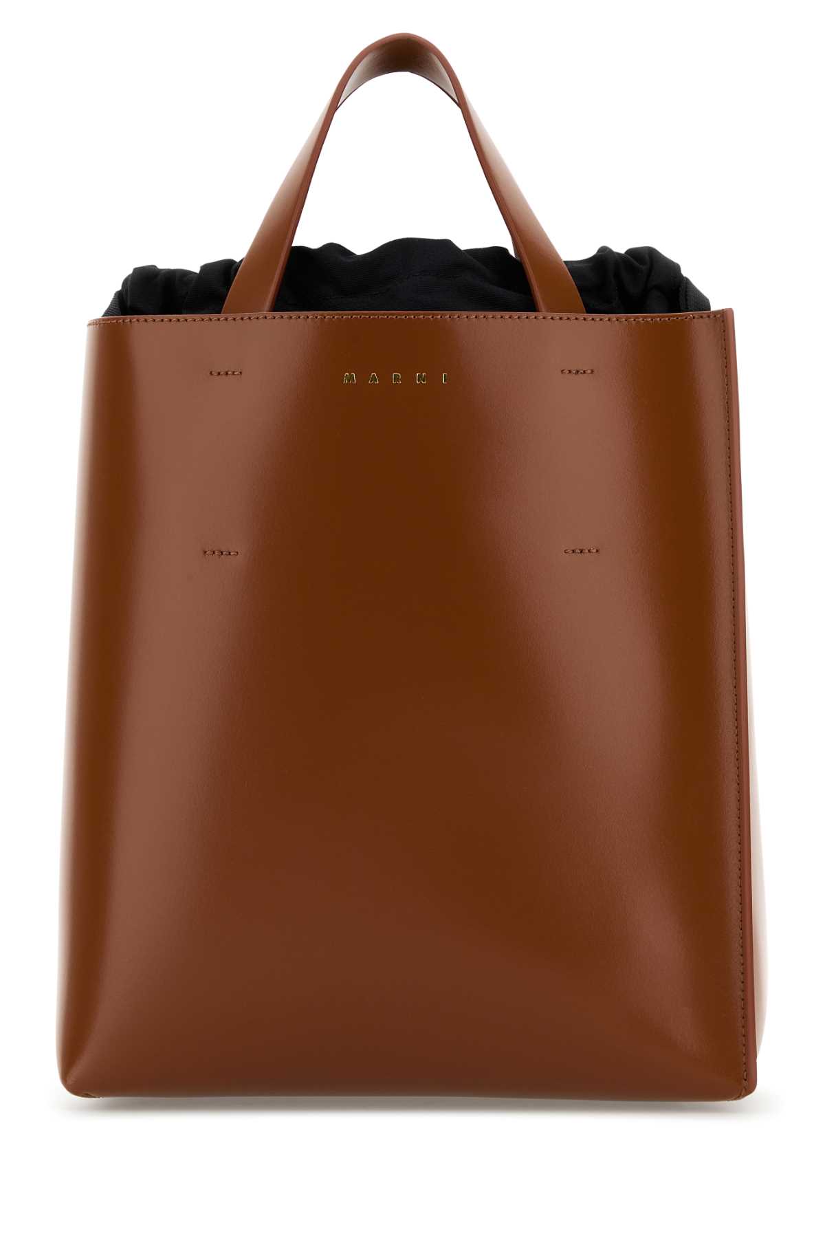 Shop Marni Brown Leather Small Museo Handbag In Moca