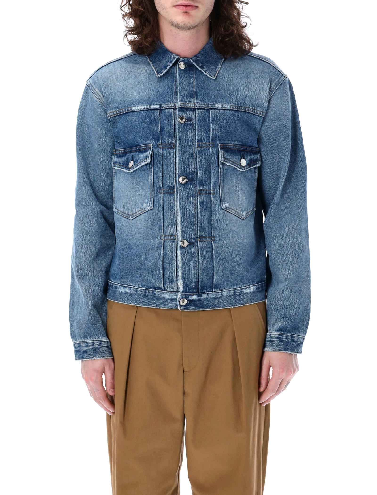 Shop Séfr Elù Denim Jacket In Worn Blue