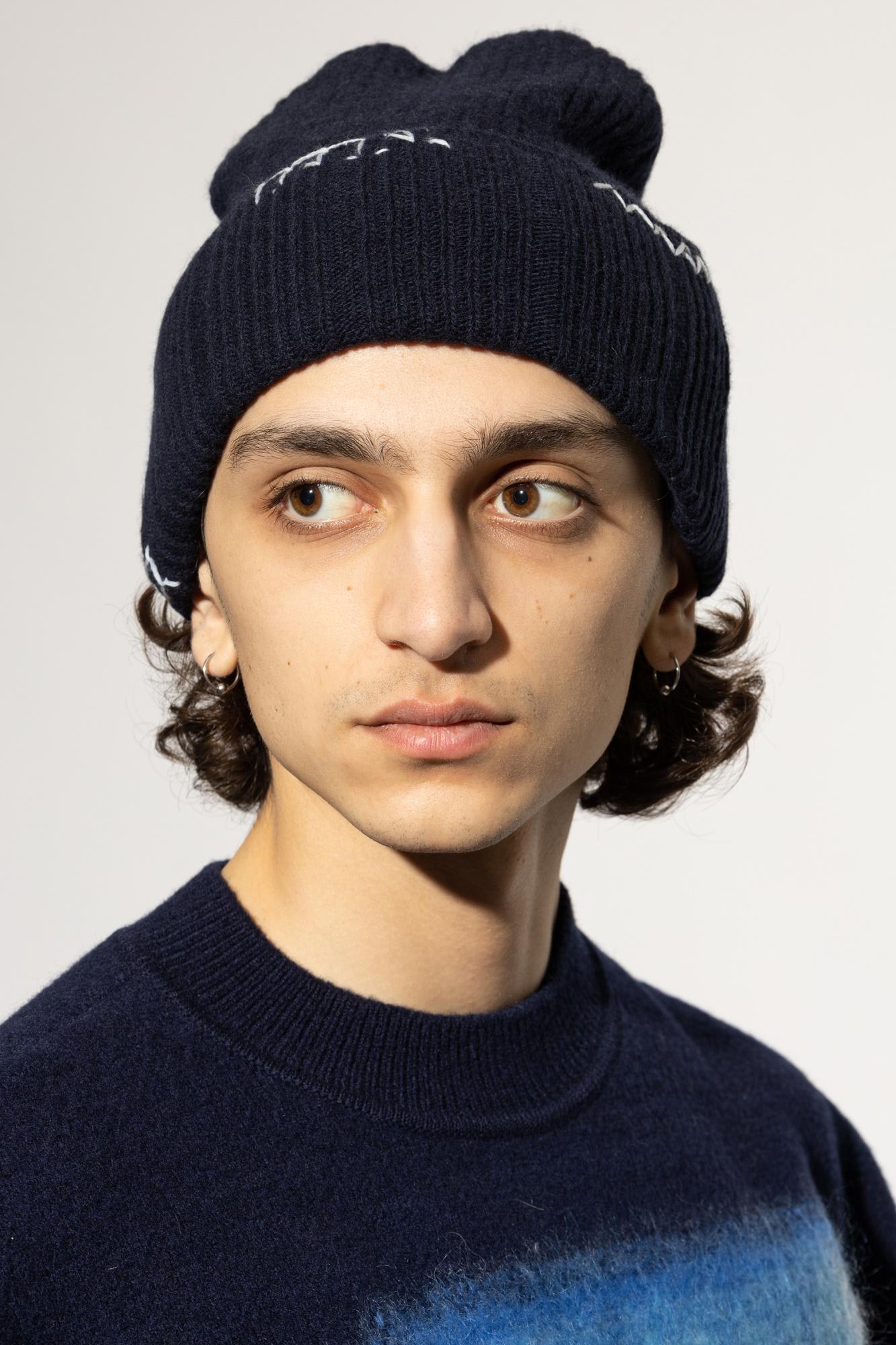 Marni Wool Beanie With Stitching In Brown
