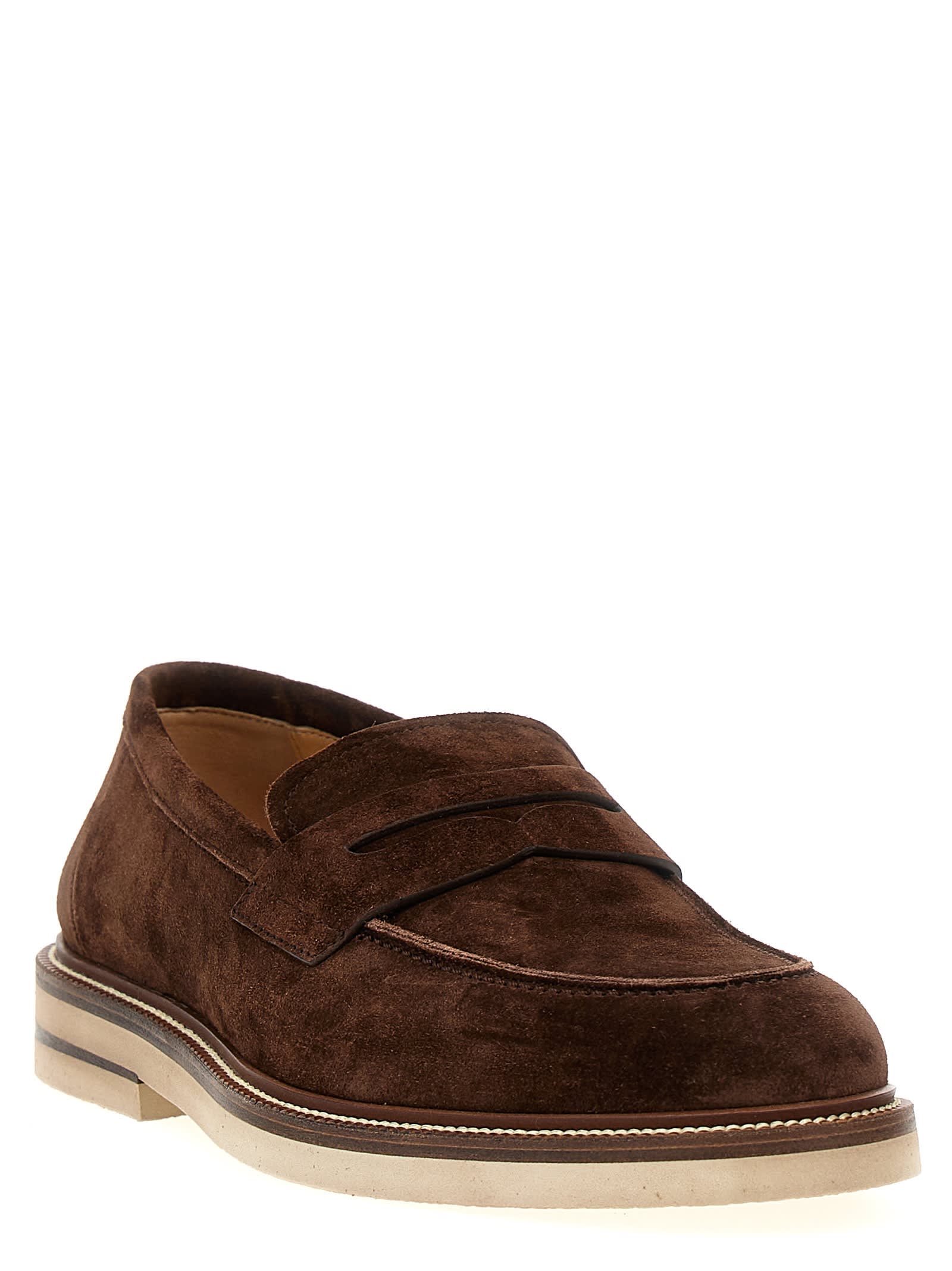 Shop Brunello Cucinelli Suede Loafers In Brown