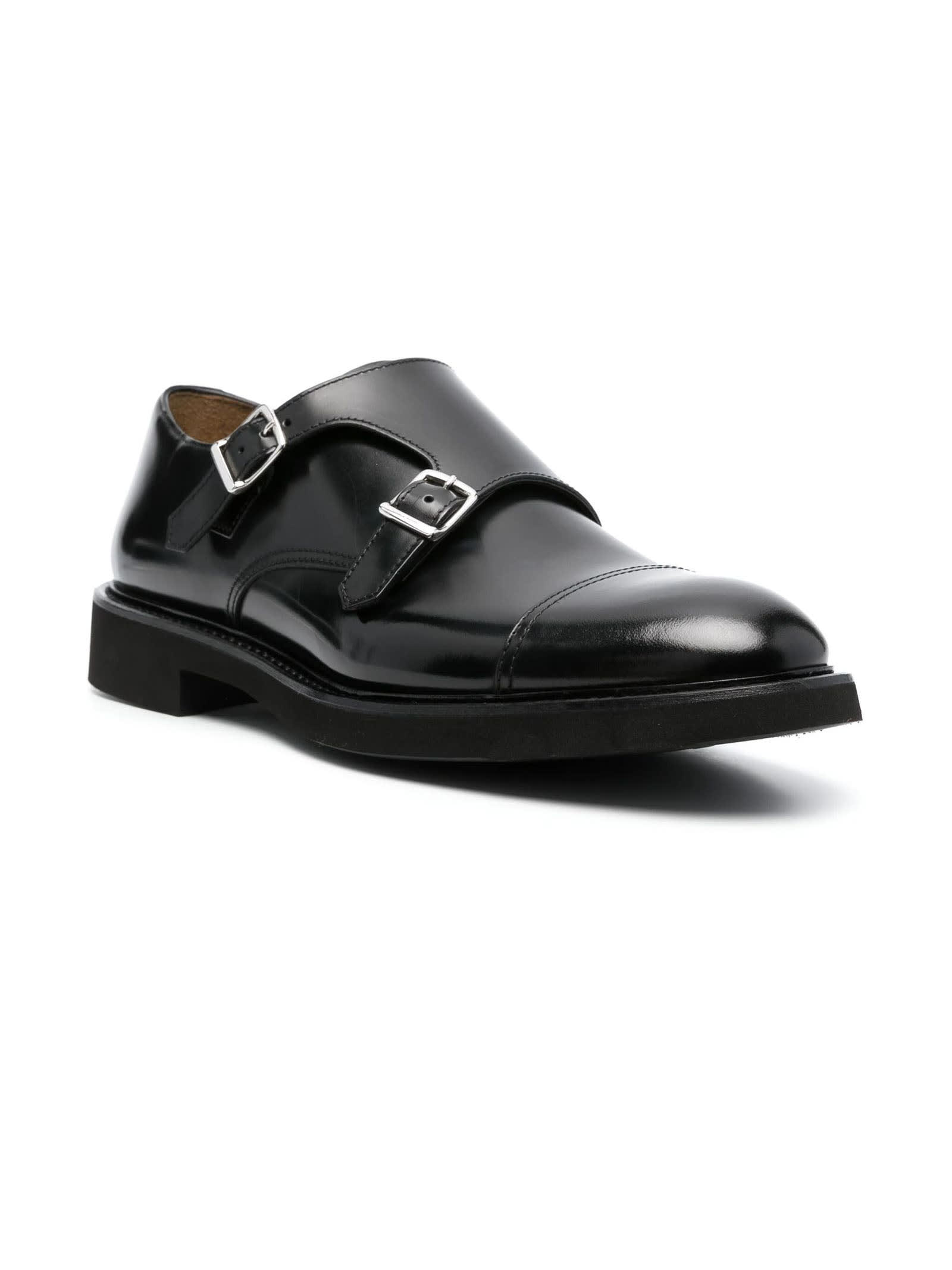 Shop Doucal's Black Smooth Calfskin Leather Double-buckle Shoe