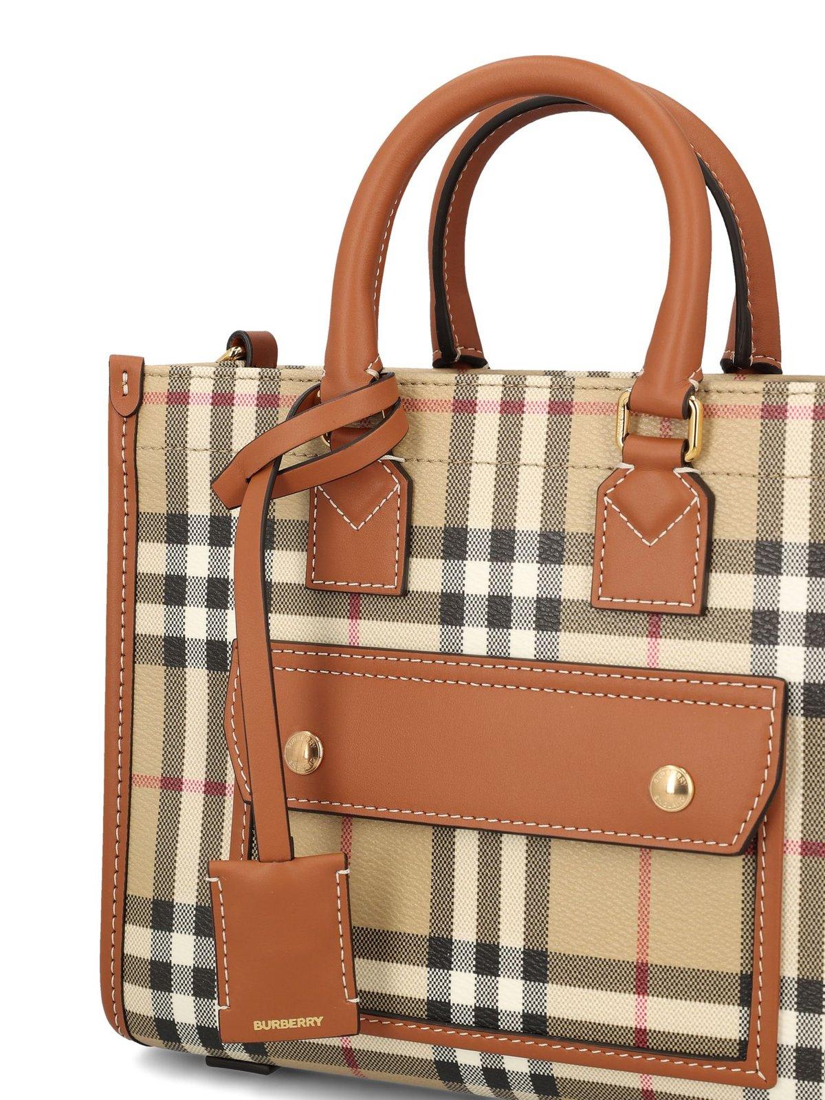 Burberry Mini Freya Tote Bag In Vntg Chk/briar Brown