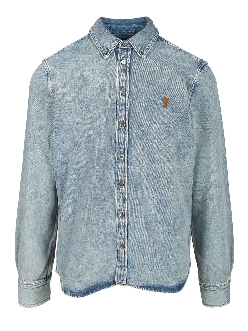 Ami Alexandre Mattiussi Adc Button-down Collar Logo-embroidered Denim Shirt In Blue