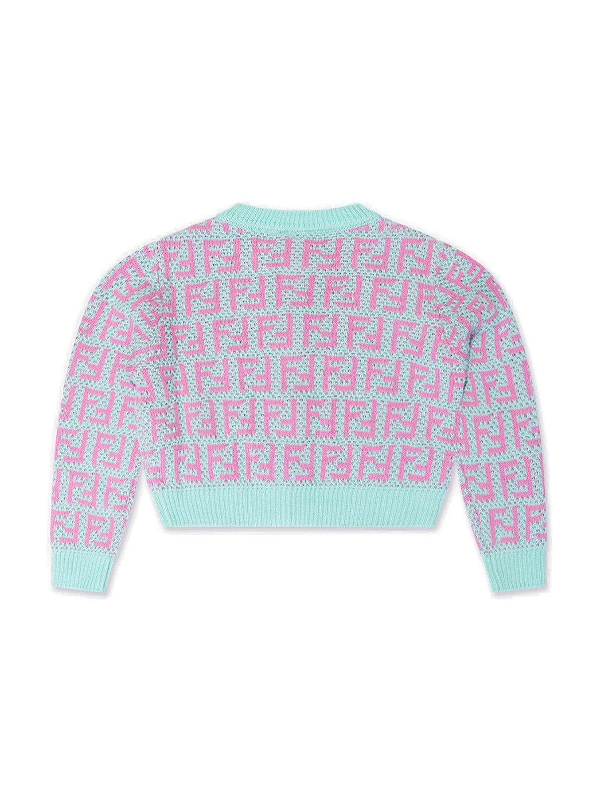 Fendi Crochet Knitted Cardigan In Azzurro