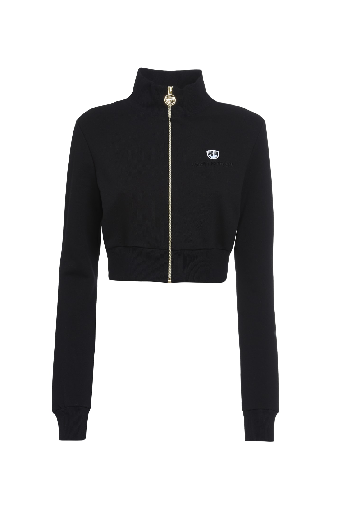 Chiara Ferragni Long-sleeved Form-fitting Cropped Tracksuit Top With Logo