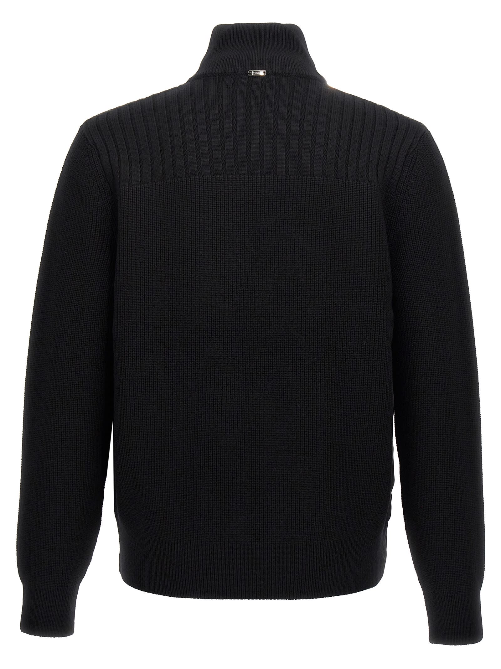 Herno Two-material Puffer Jacket In Black