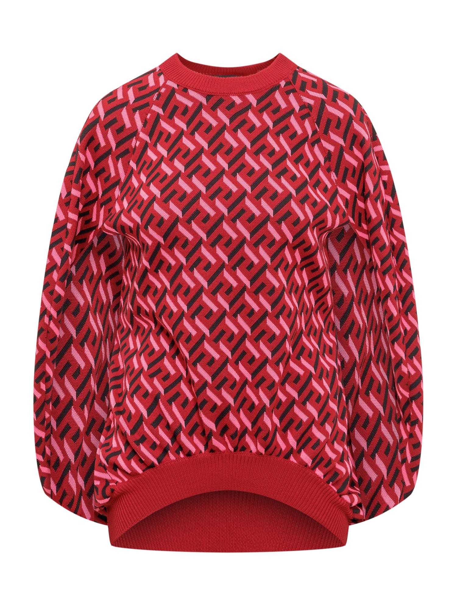 Shop Versace La Greca Sweater In Pared Red Fuxia