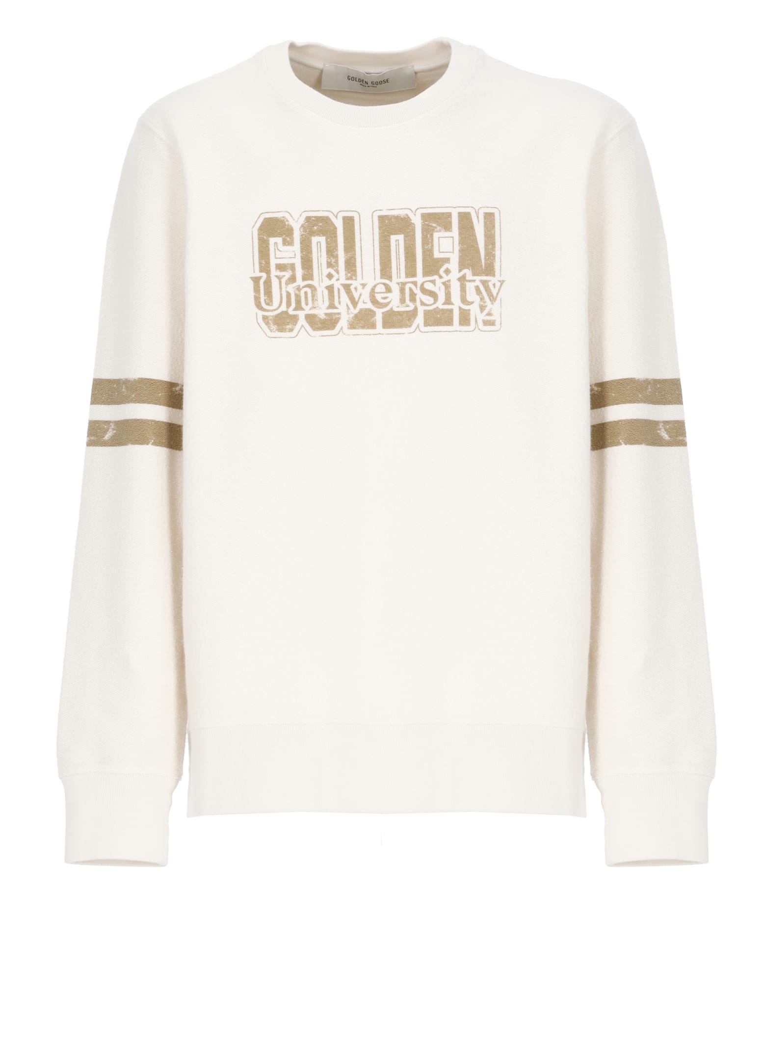 Golden Goose Ivory Cotton Sweatshirt With Contrasting Logo In Multi