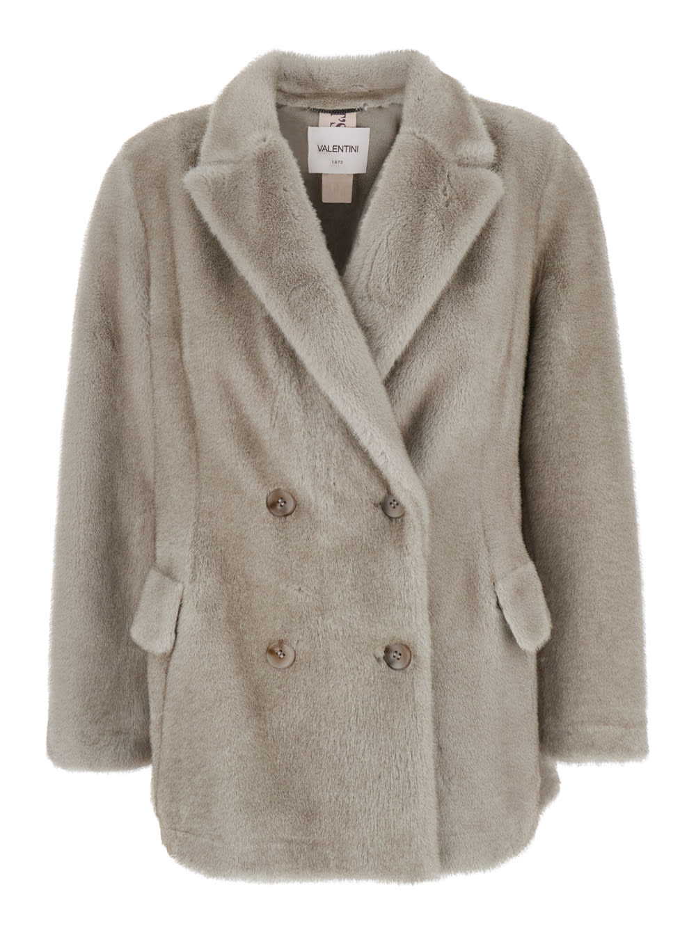 Grey Double-breasted Jacket With Notched Revers In Ecofur Woman