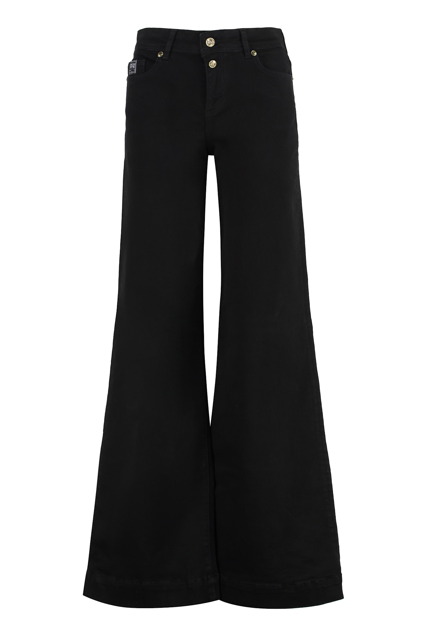 Versace Jeans Couture Wide-leg Denim Trousers Featuring Pockets In Black