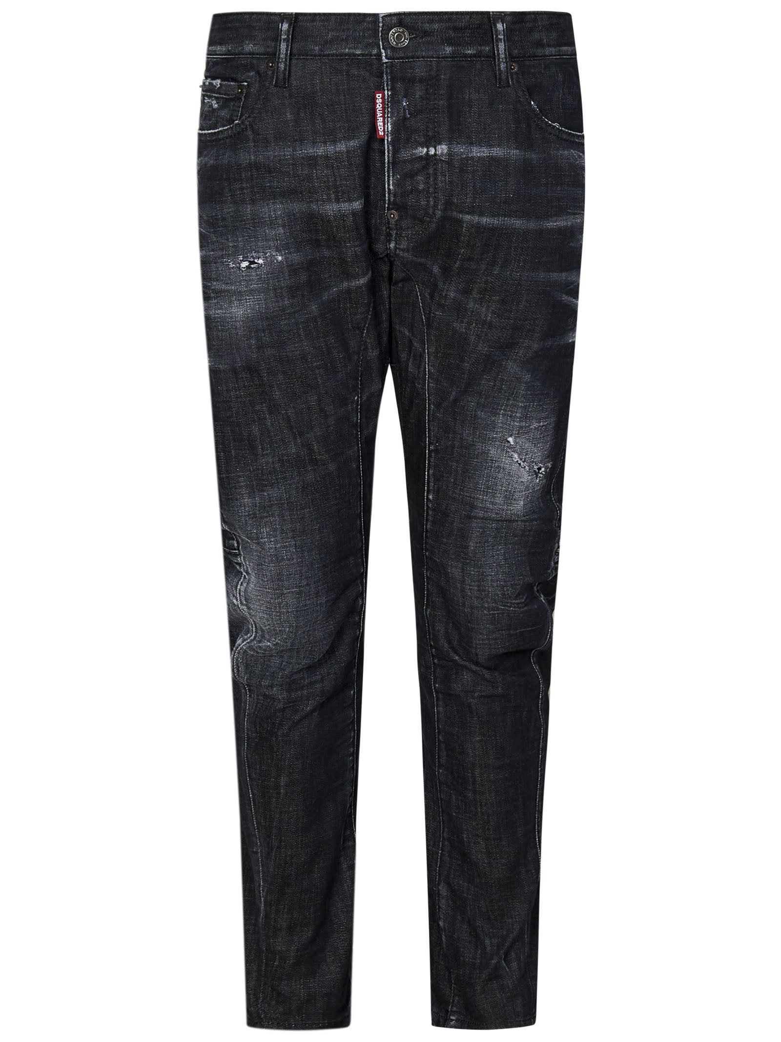 Dsquared2 Easy Black Wash Tidy Biker Black Stretch Cotton Denim Jeans In Black