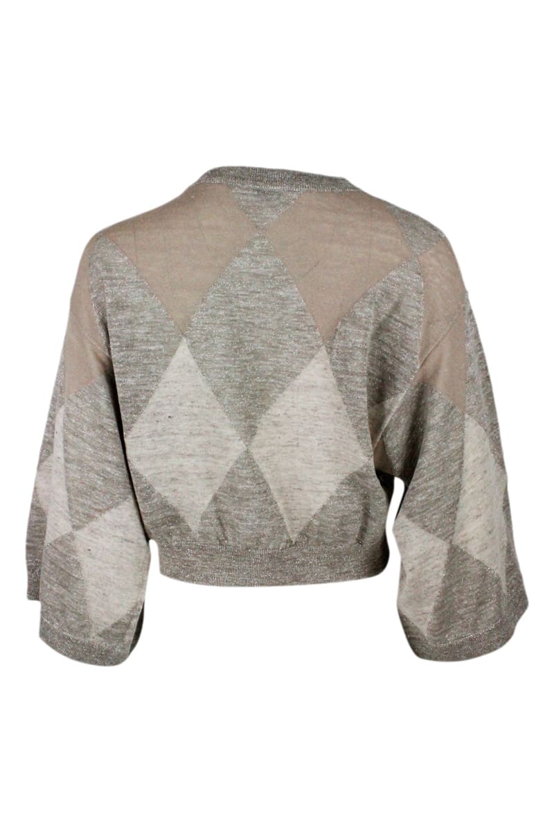 Shop Brunello Cucinelli Round Neck Sweater With Diamond In Beige