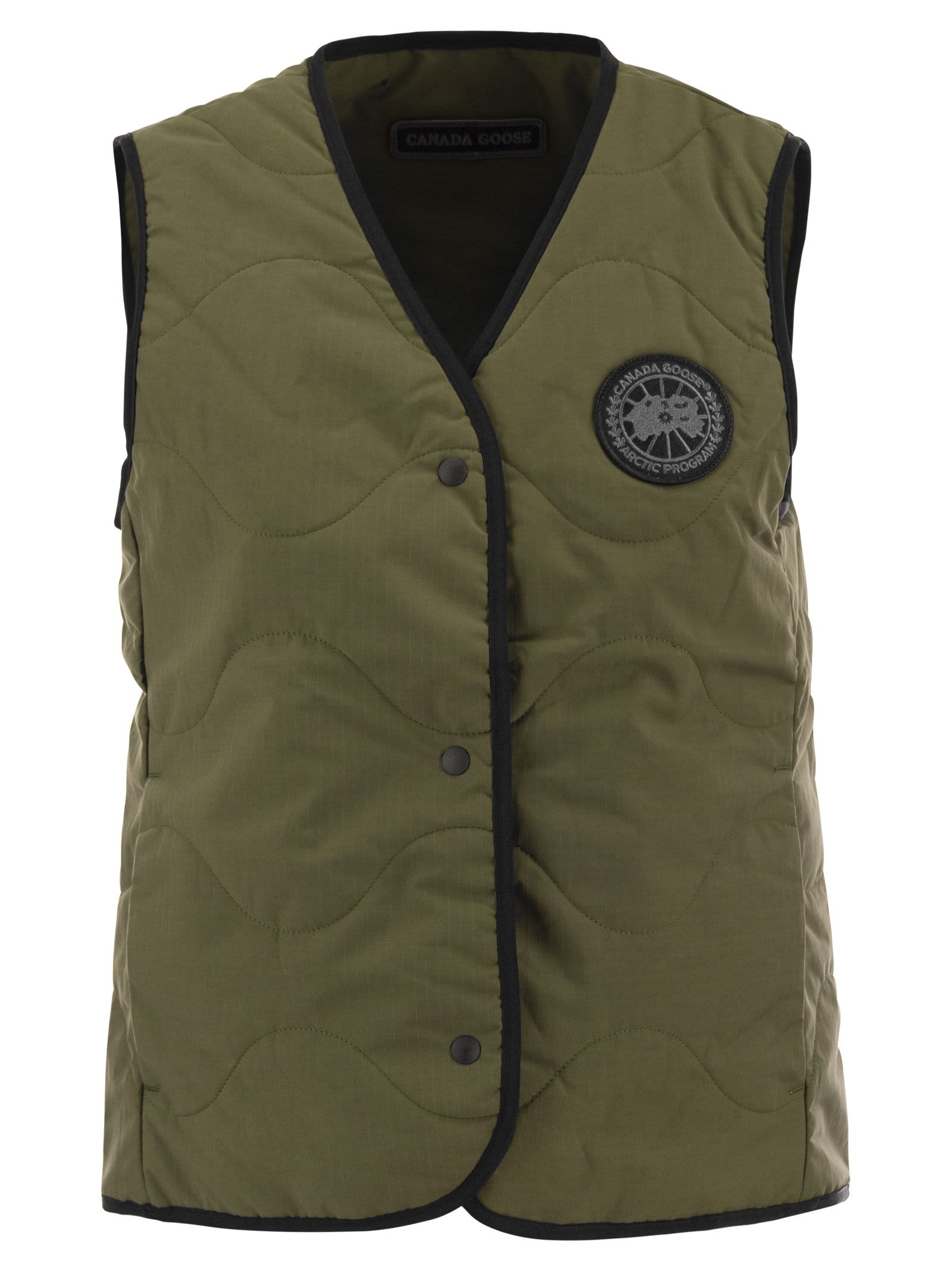 Shop Canada Goose Annex Liner - Vest With Black Badge In Military Green