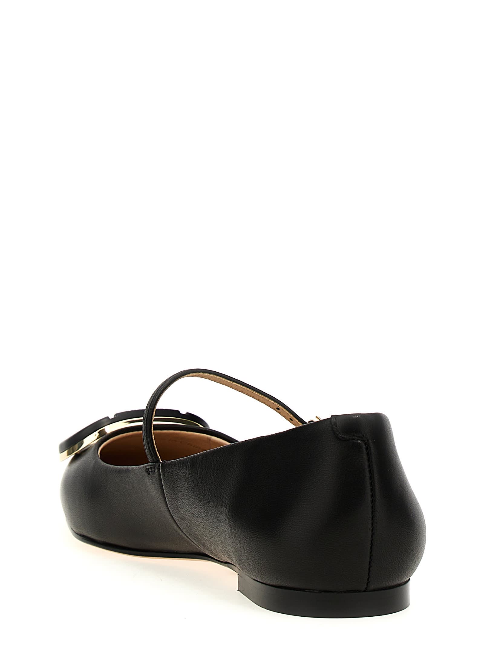 Twinset Black Leather Ballet Flats In Black