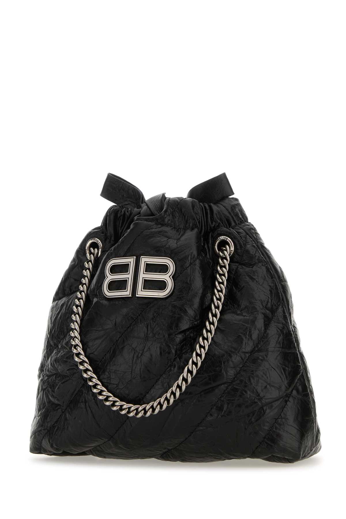 Shop Balenciaga Black Leather Xs Crush Shoulder Bag