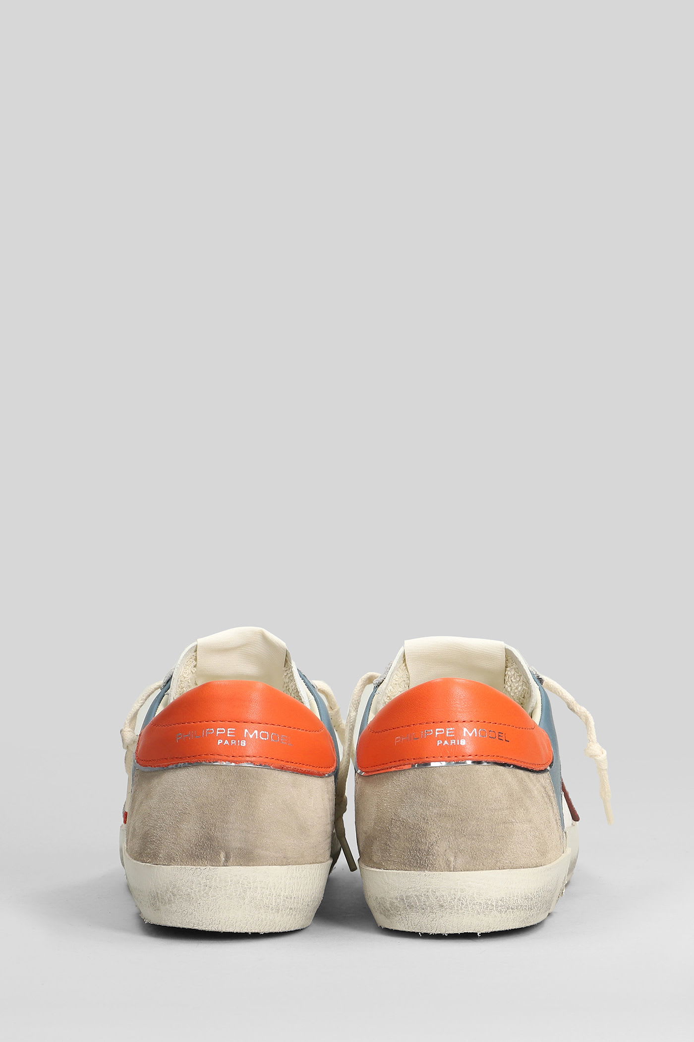 Philippe Model Prsx Low Sneakers In White Suede And Leather In Multi
