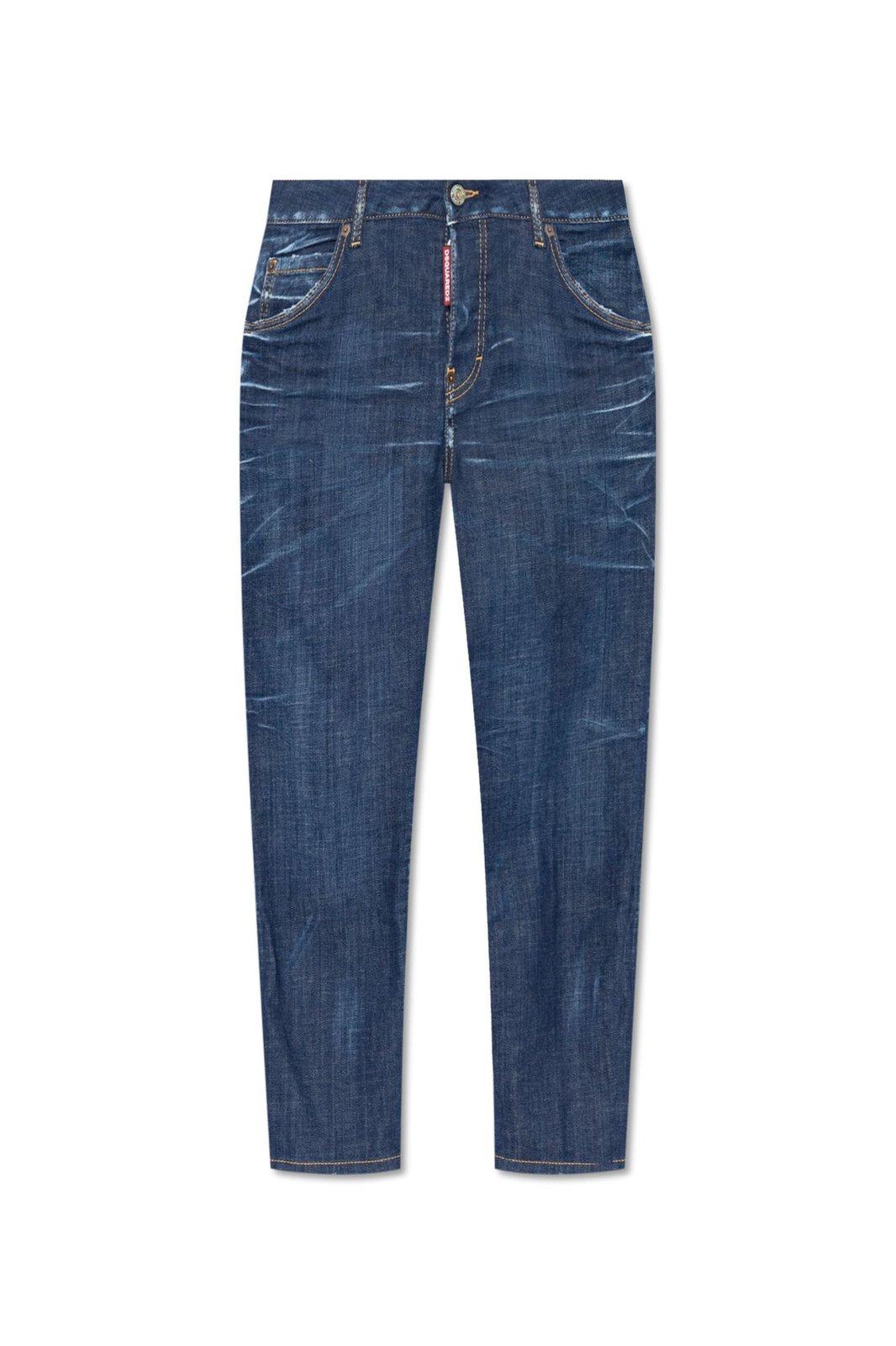 Shop Dsquared2 Straight-leg Cropped Distressed Jeans In Blu Denim