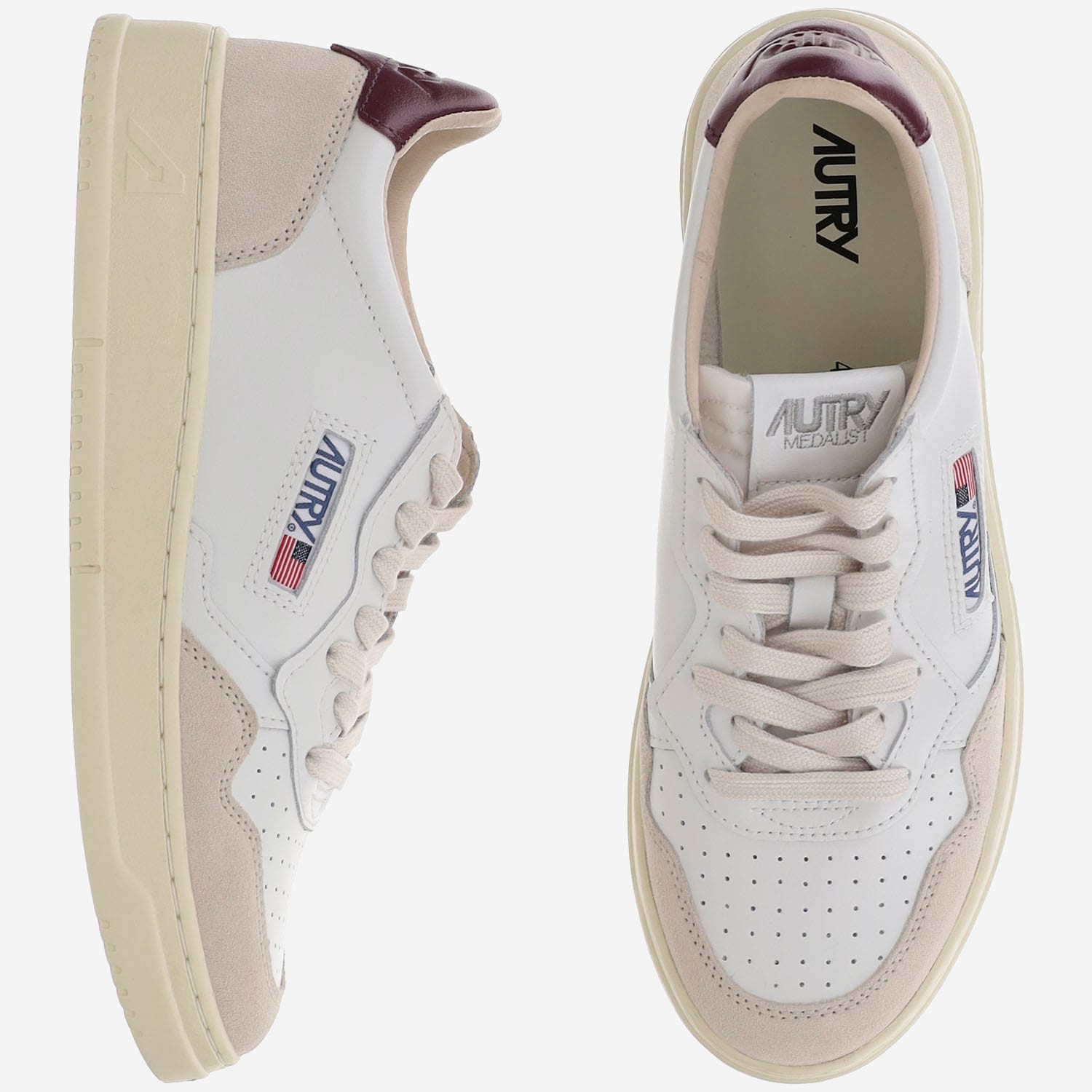 Autry Medalist Low Sneakers With Suede Inserts And Contrasting Heel In White