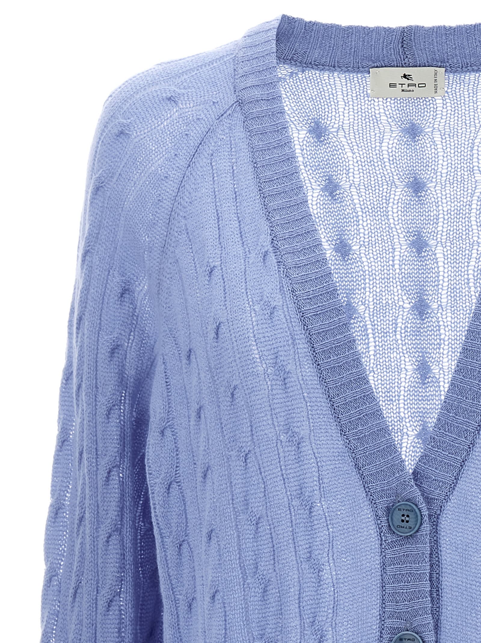 Shop Etro Braided Pattern Cardigan In Light Blue