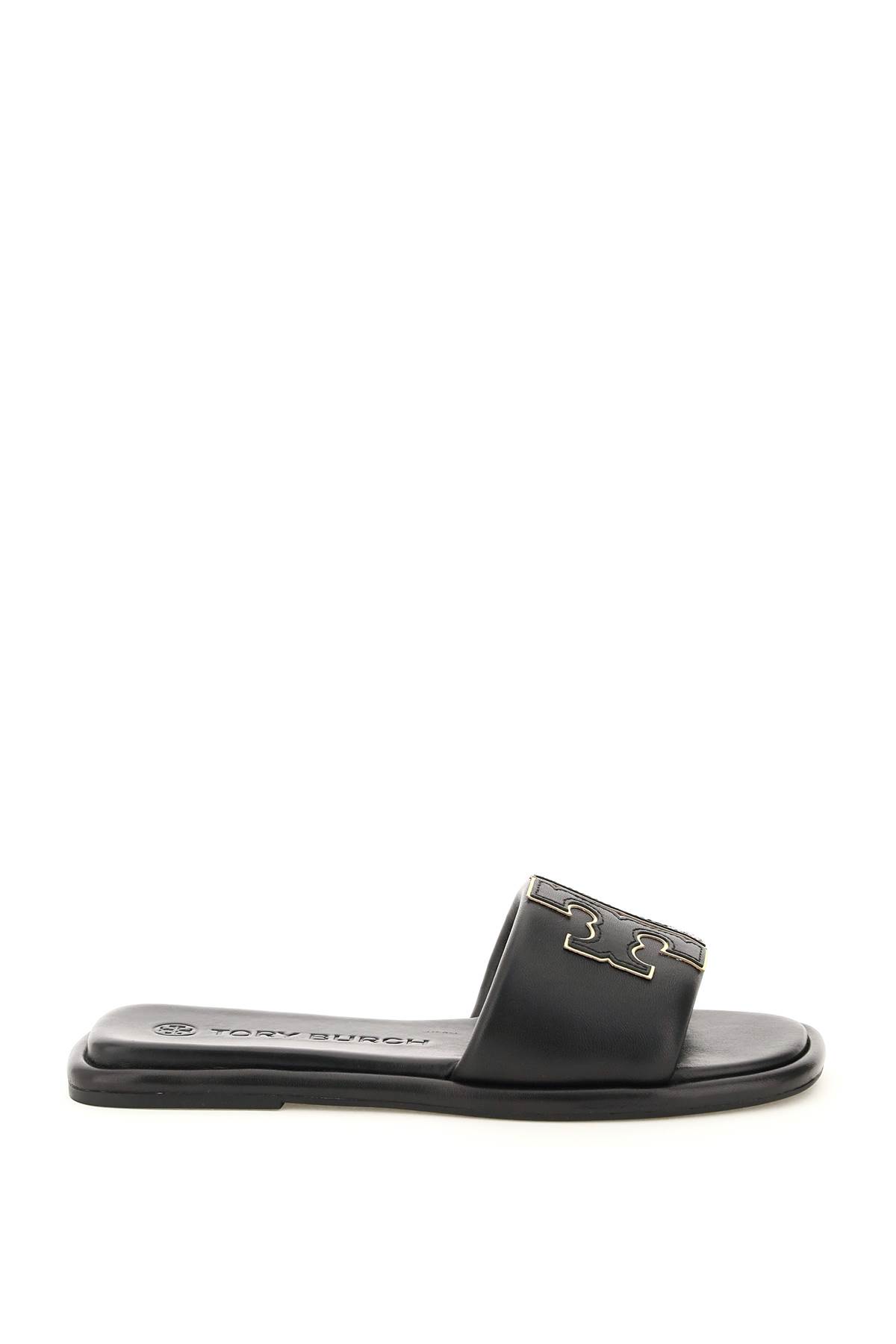 Tory Burch Double T Leather Sliders | ModeSens