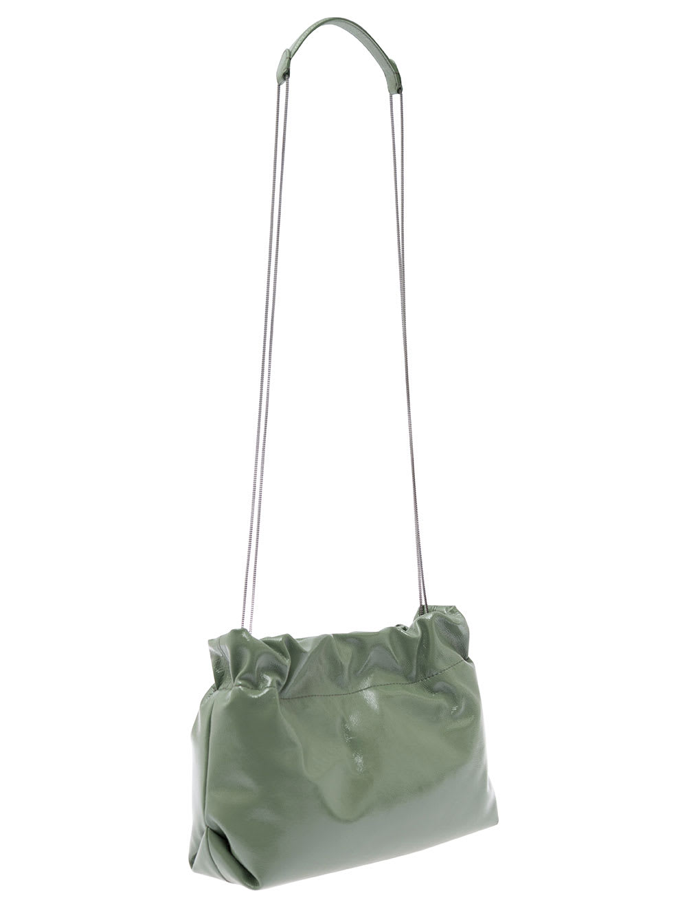 Shop Brunello Cucinelli Soft Green Shoulder Bag With Precious Chain In Suede Woman In White