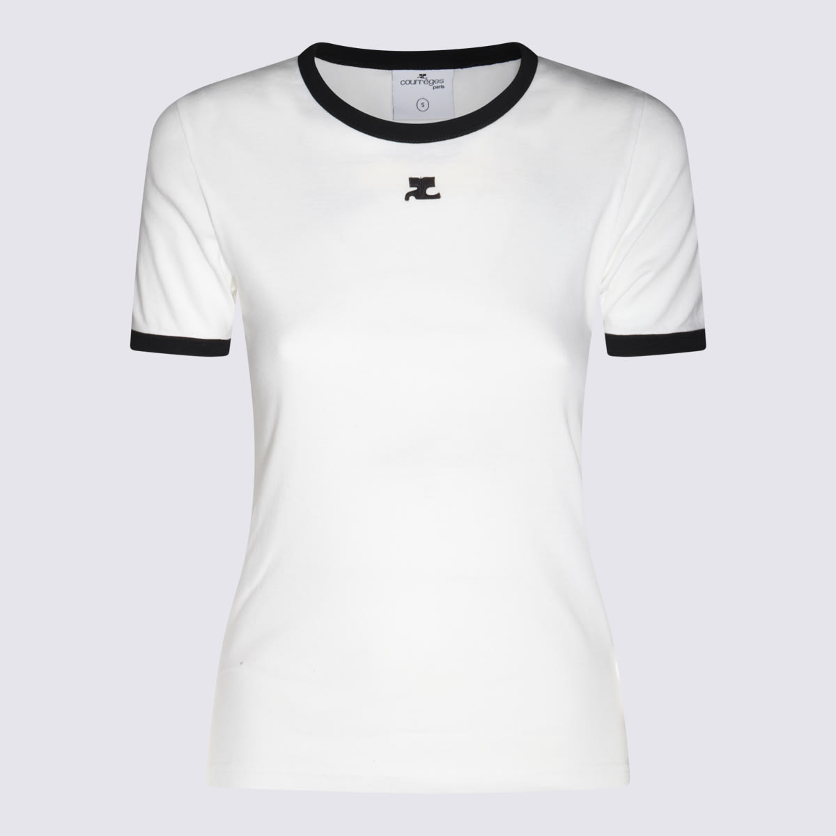 Shop Courrèges White Cotton T-shirt In Heritage White/black