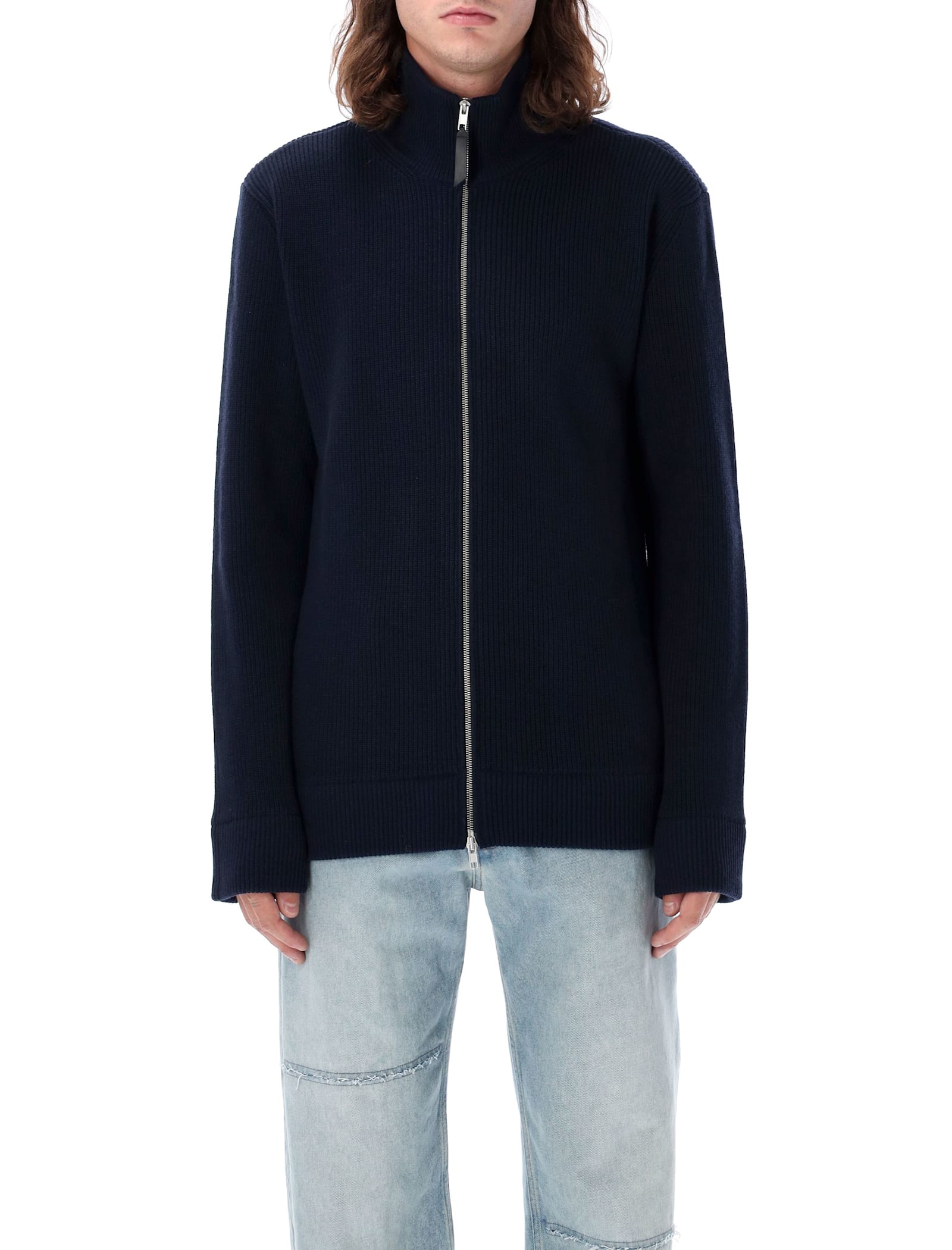 Shop Maison Margiela Camionaire Zipped Cardigan In Navy