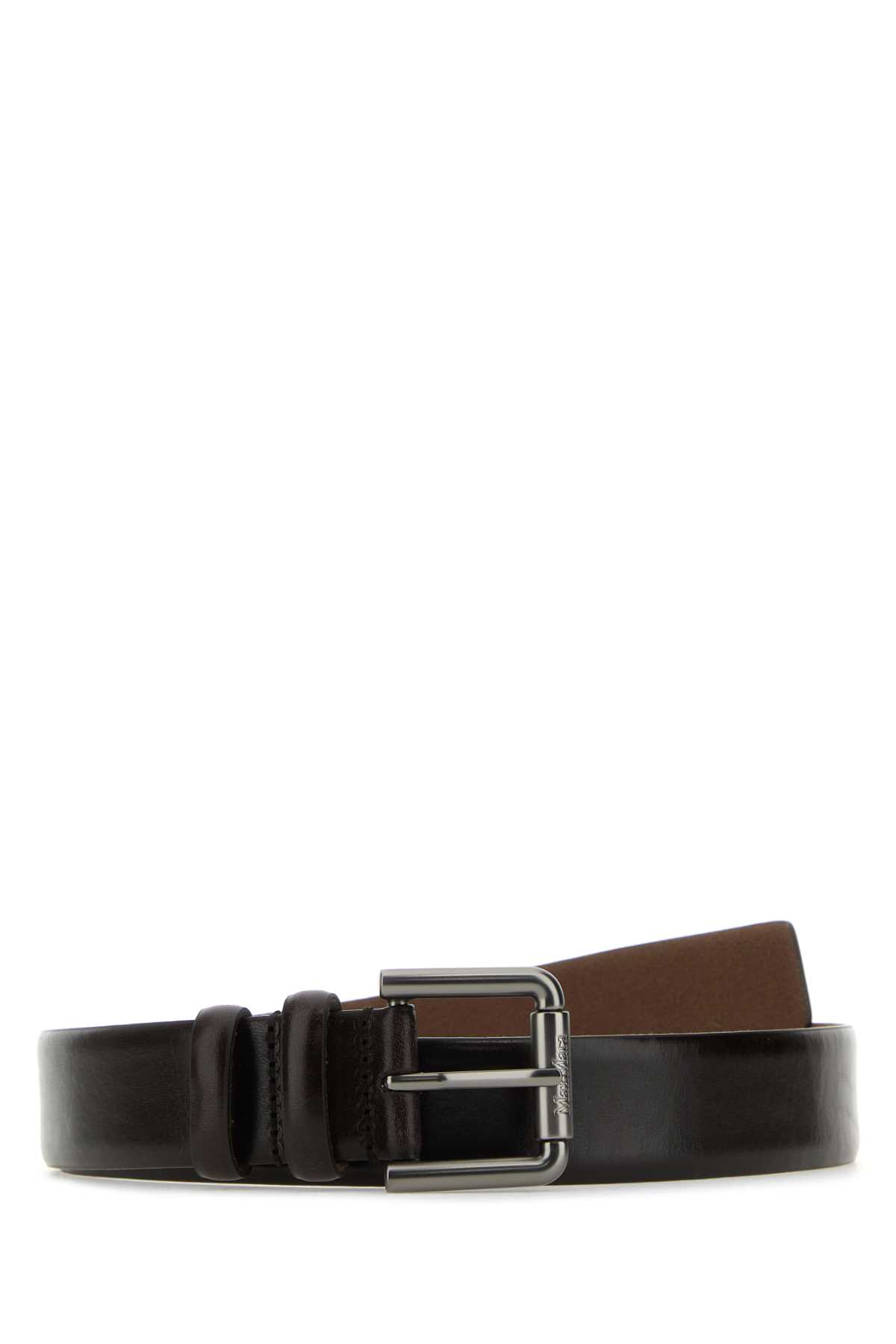 Shop Max Mara Dark Brown Leather Belt In Testamoro