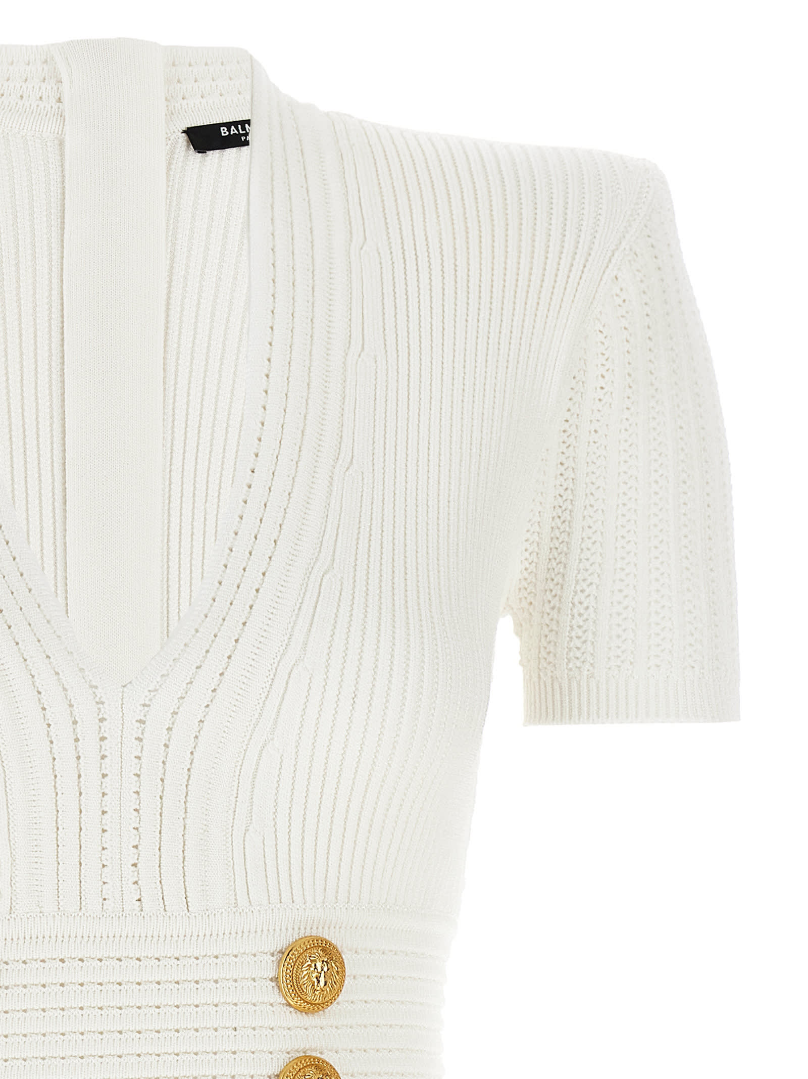 Shop Balmain Logo Button Dress In White