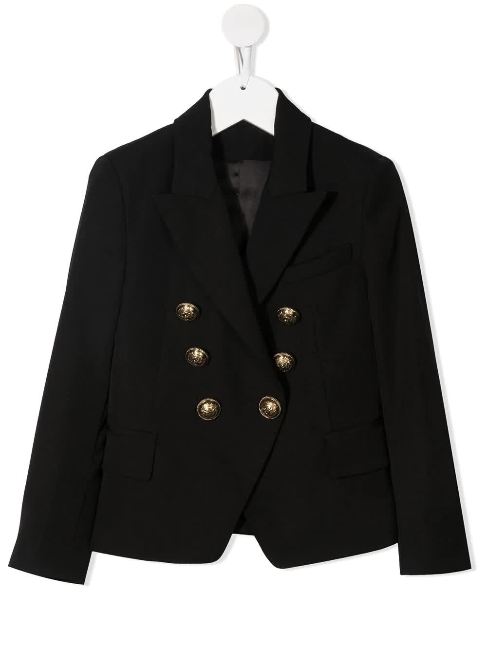Balmain Kid Black Double-breasted Blazer With Golden Buttons