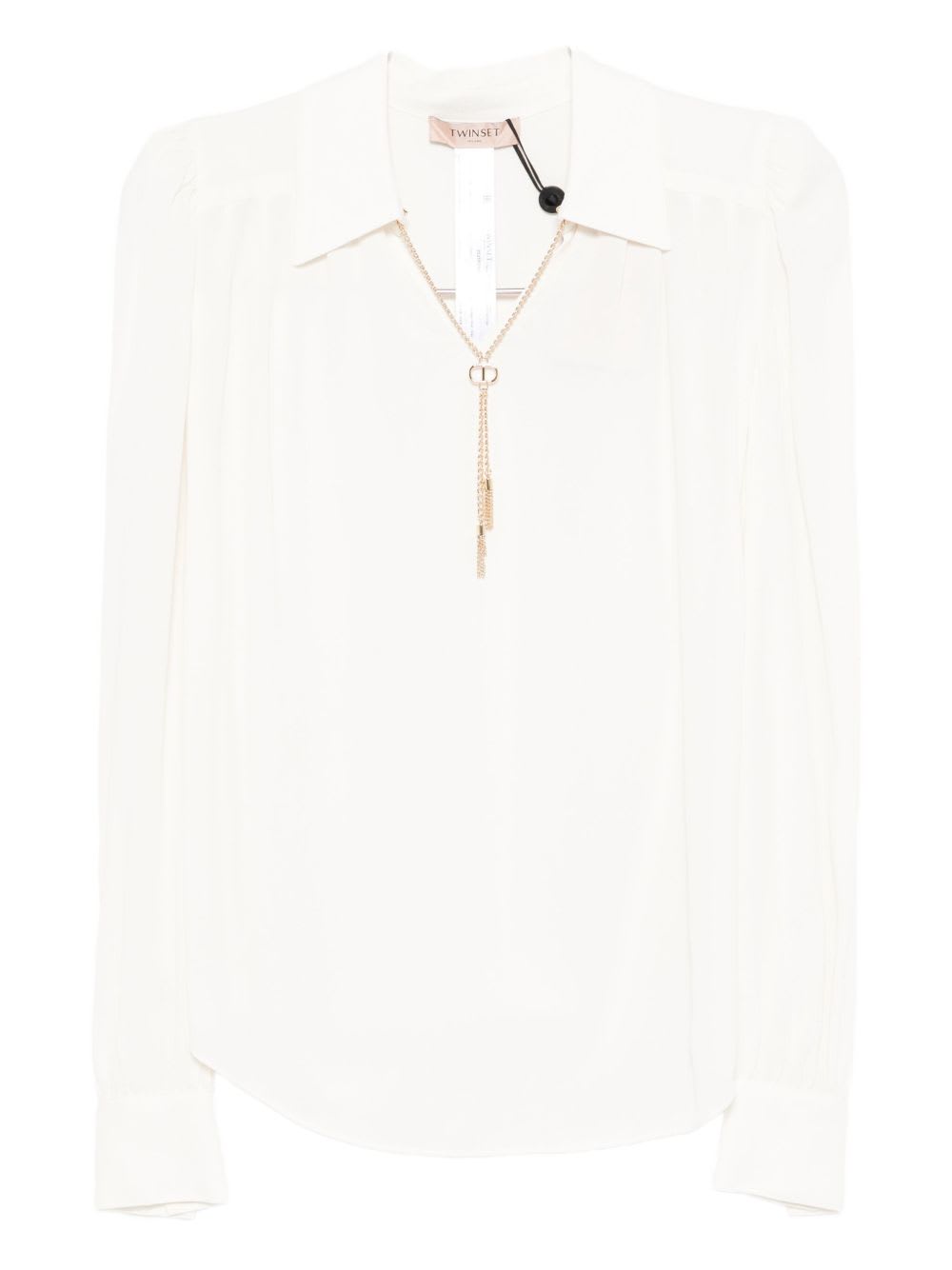 Twinset Chain-embellished Polo Blouse In White