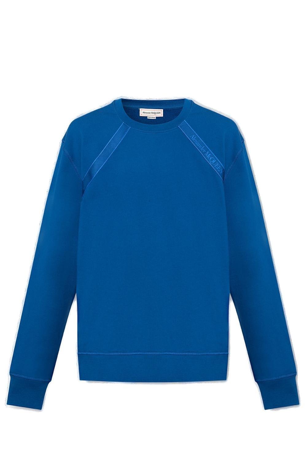 Shop Alexander Mcqueen Logo Taped Sweatshirt In Ocean Blue/mix