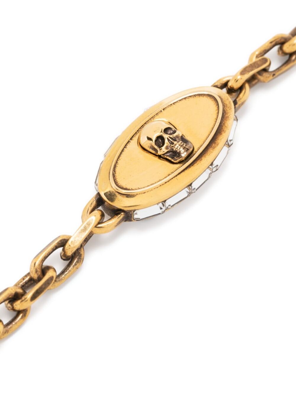 Shop Alexander Mcqueen Gold-colored Chain Bracelet With Skull Detail And Logo Charm In Brass Woman In Metallic