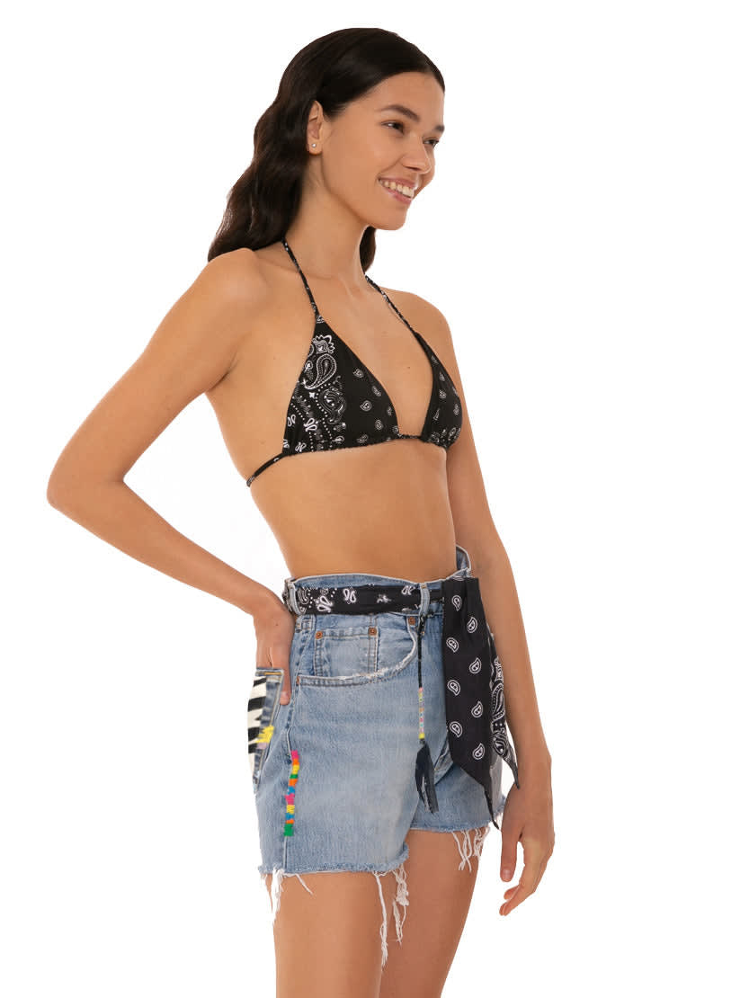 Shop Mc2 Saint Barth Woman Upcycled Denim Shorts With Embroidery In Blue