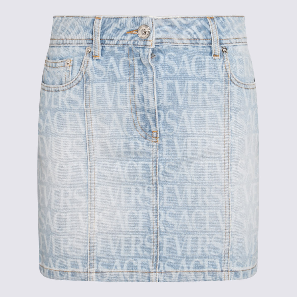 Shop Versace Light Blue Cotton Denim Skirt