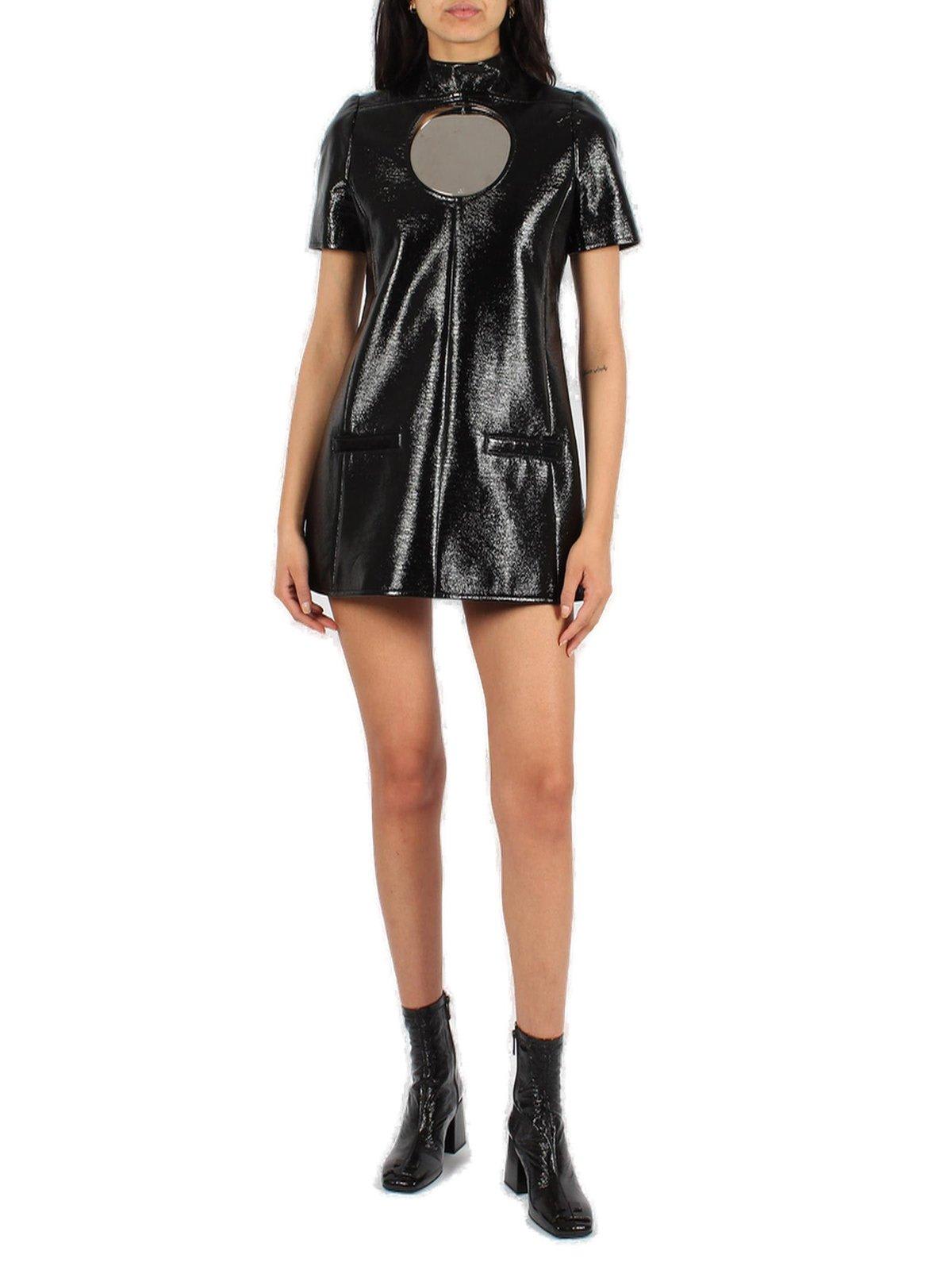 Shop Courrèges Cut-out Short-sleeved Mini Dress In Black