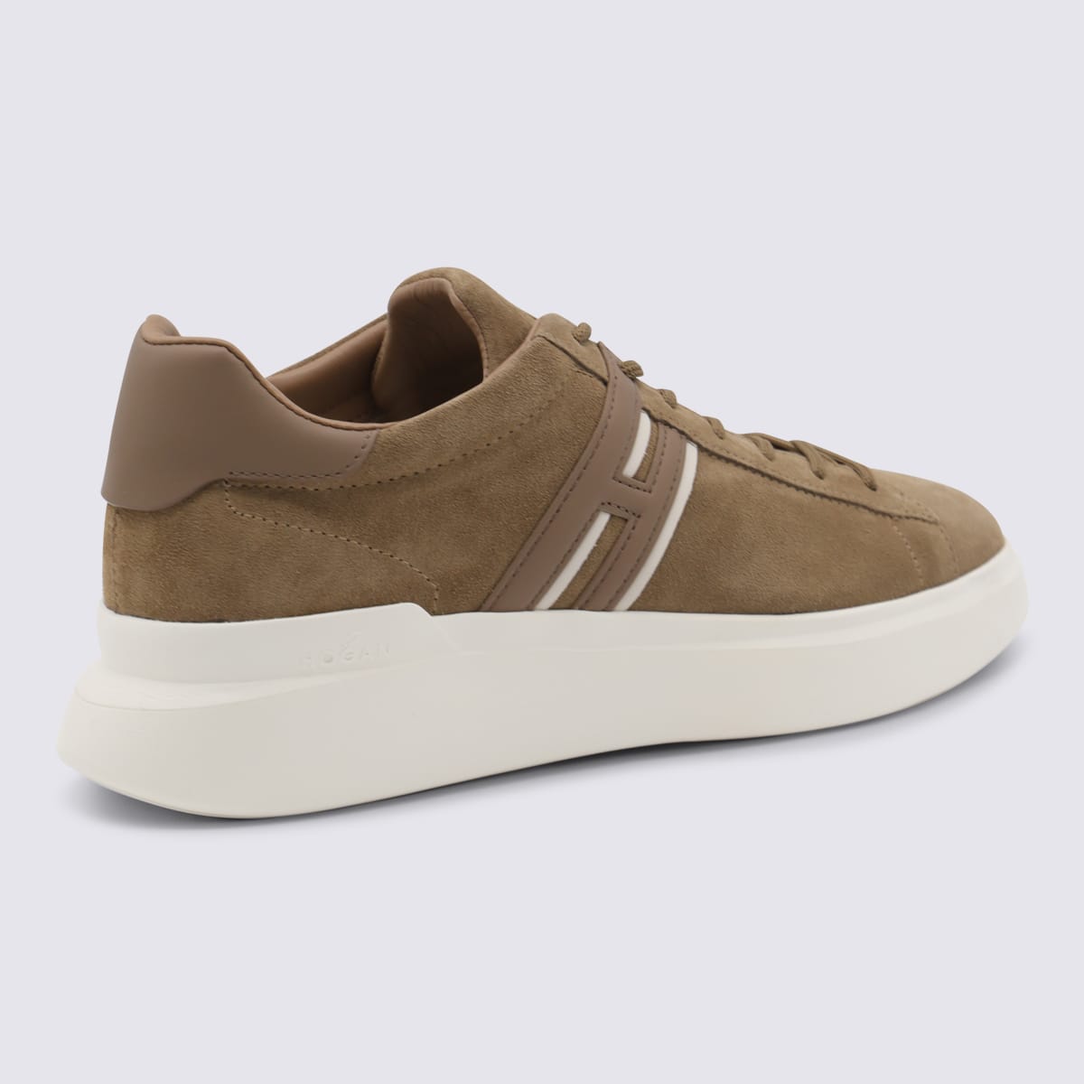 Hogan Earth Brown Leather Sneakers With Memory Foam Insole And Appliqué Logo In Brown