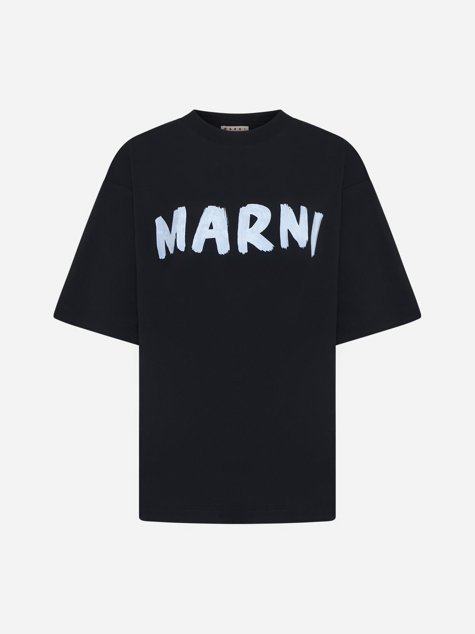 Shop Marni Logo Cotton T-shirt In Black