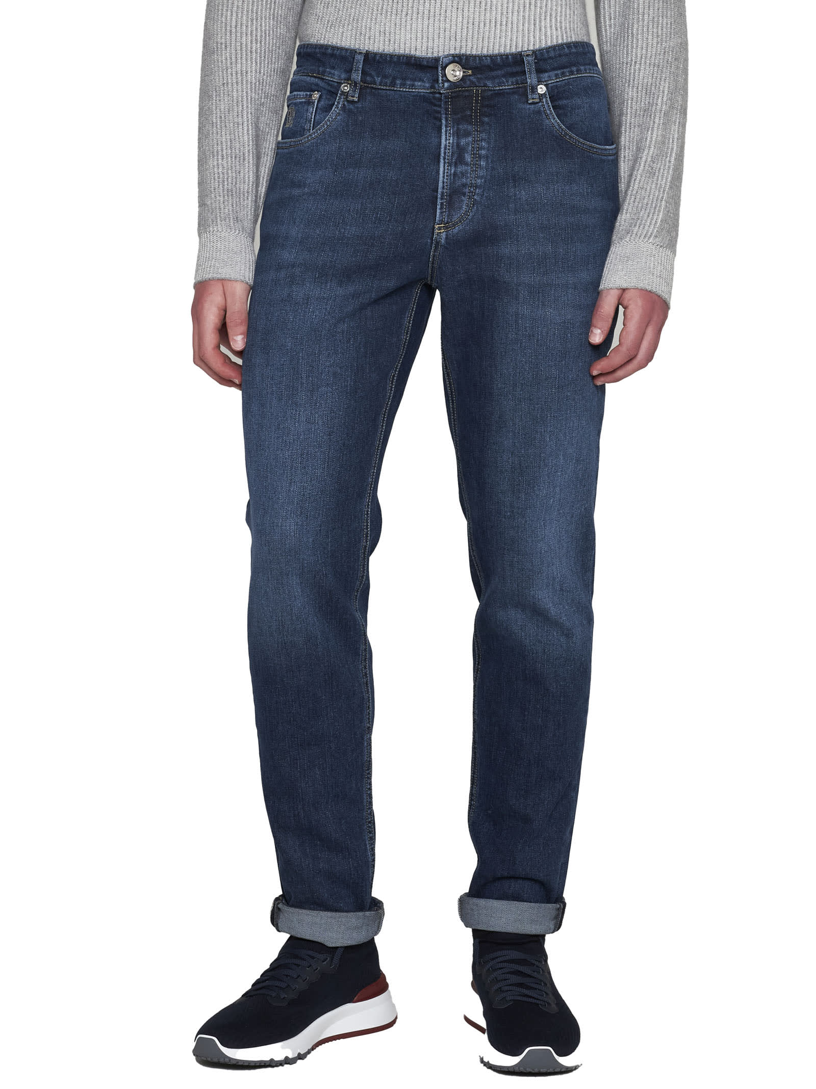 Brunello Cucinelli Five Pocket Leisure Fit Trousers In Lightweight Denim In Dark Denim