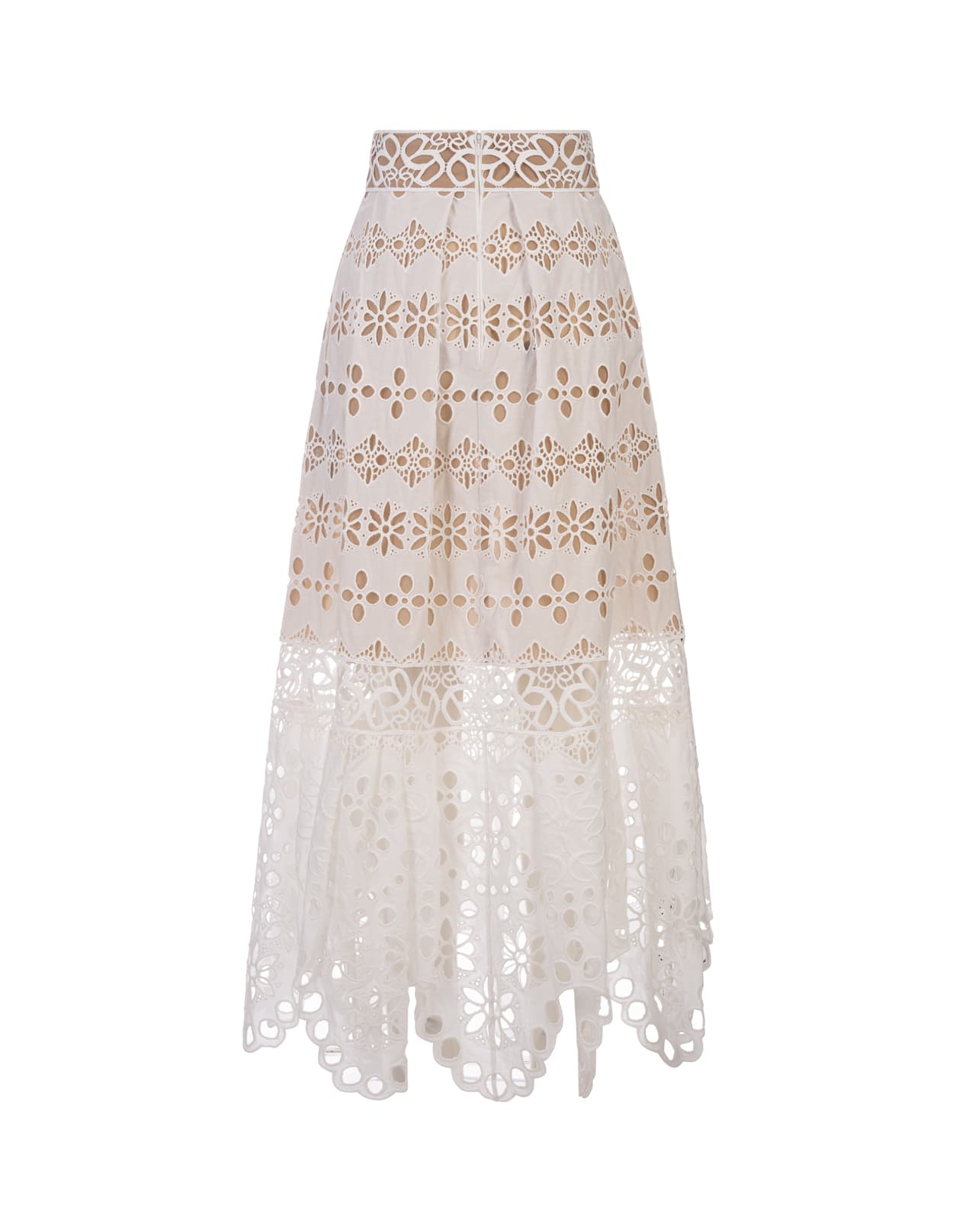 Shop Elie Saab Broderie Anglaise Midi Skirt In White