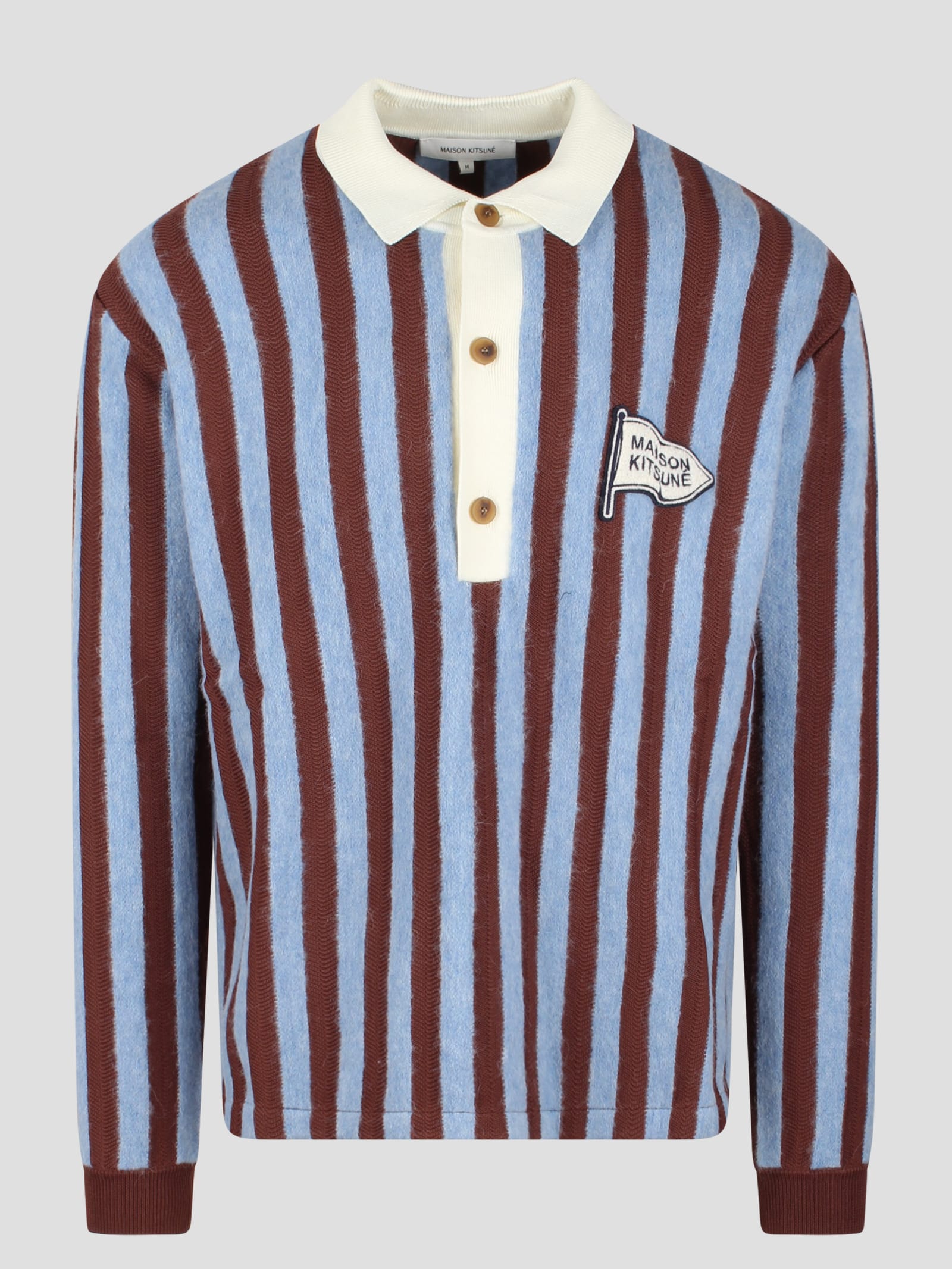 Shop Maison Kitsuné Striped Comfort Polo Shirt In Blue