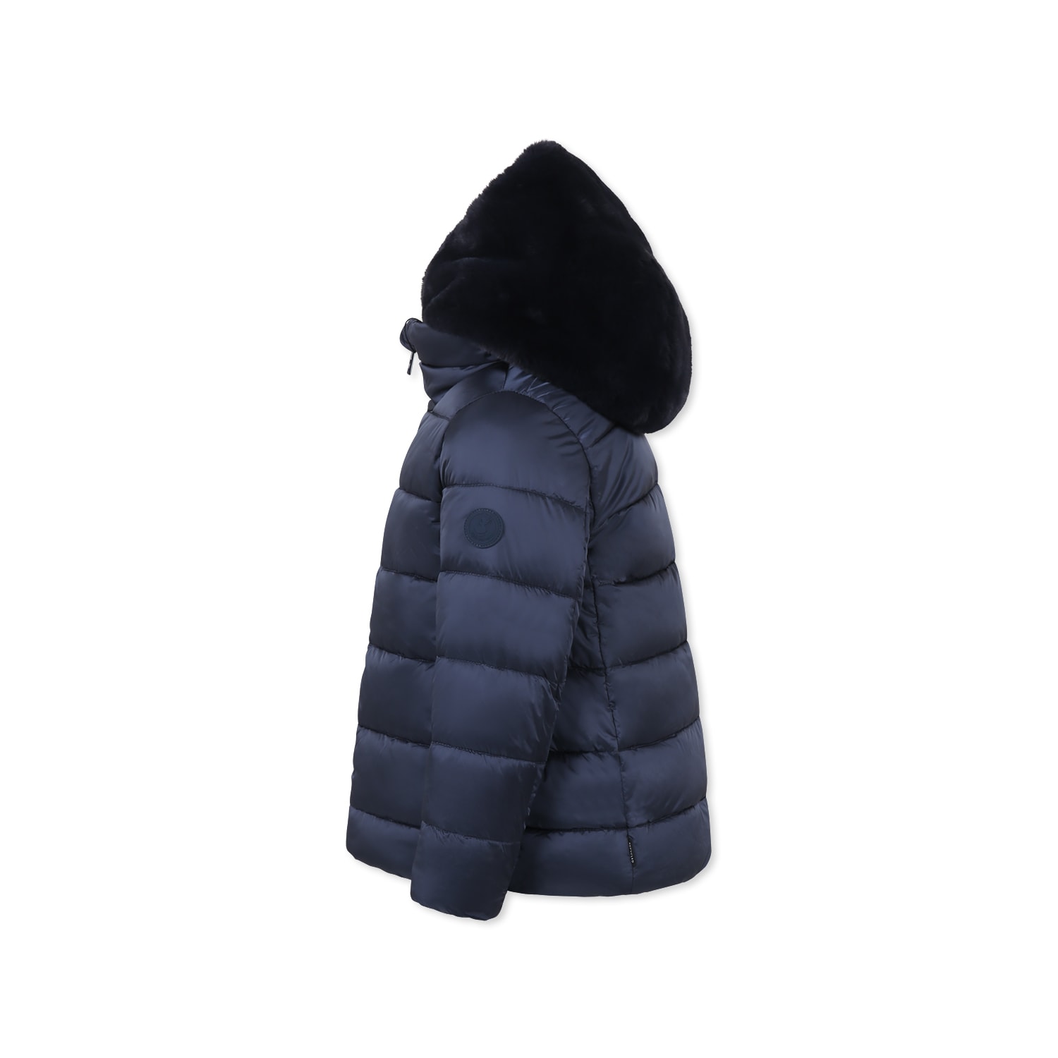 Save The Duck Blue Down Jacket For Girl With Logo In Blue