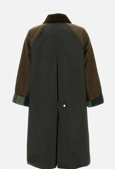 Barbour Long Length Waxed Jacket With Contrast Collar In Green