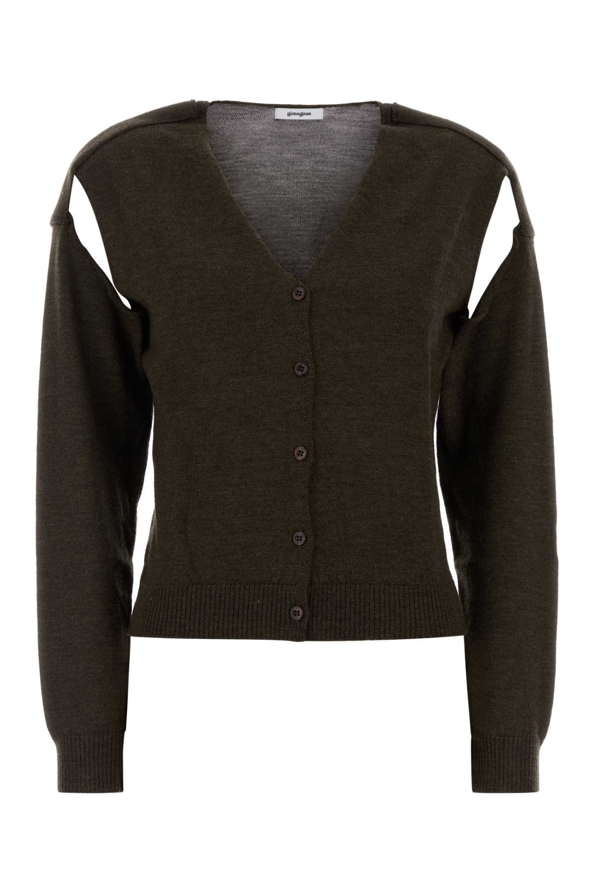 Gimaguas Wool Cardigan With V-neckline And Cut-out Shoulders In Black
