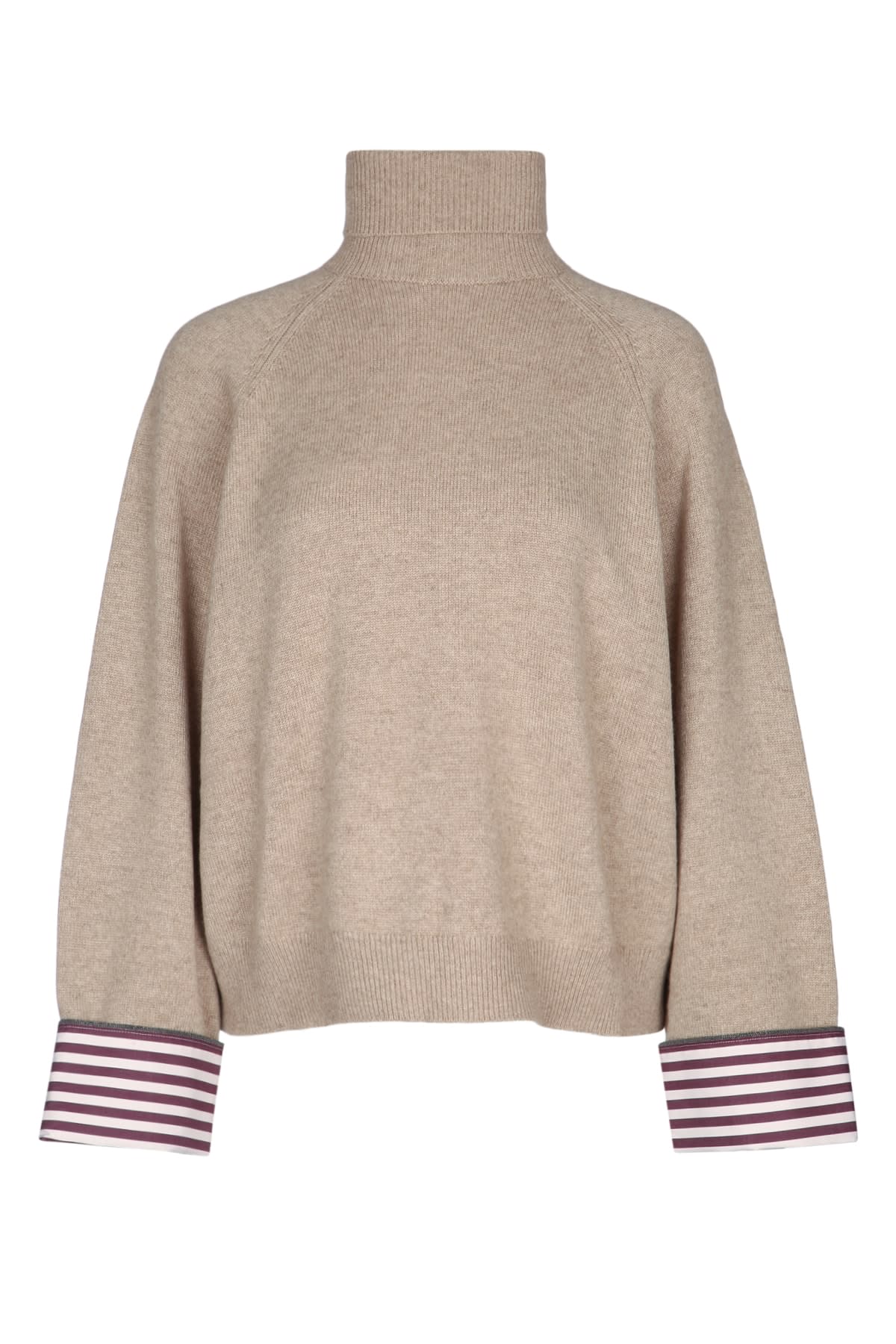 Brunello Cucinelli Women's Cashmere Turtleneck Sweater With Shiny Shirt Details In Gray