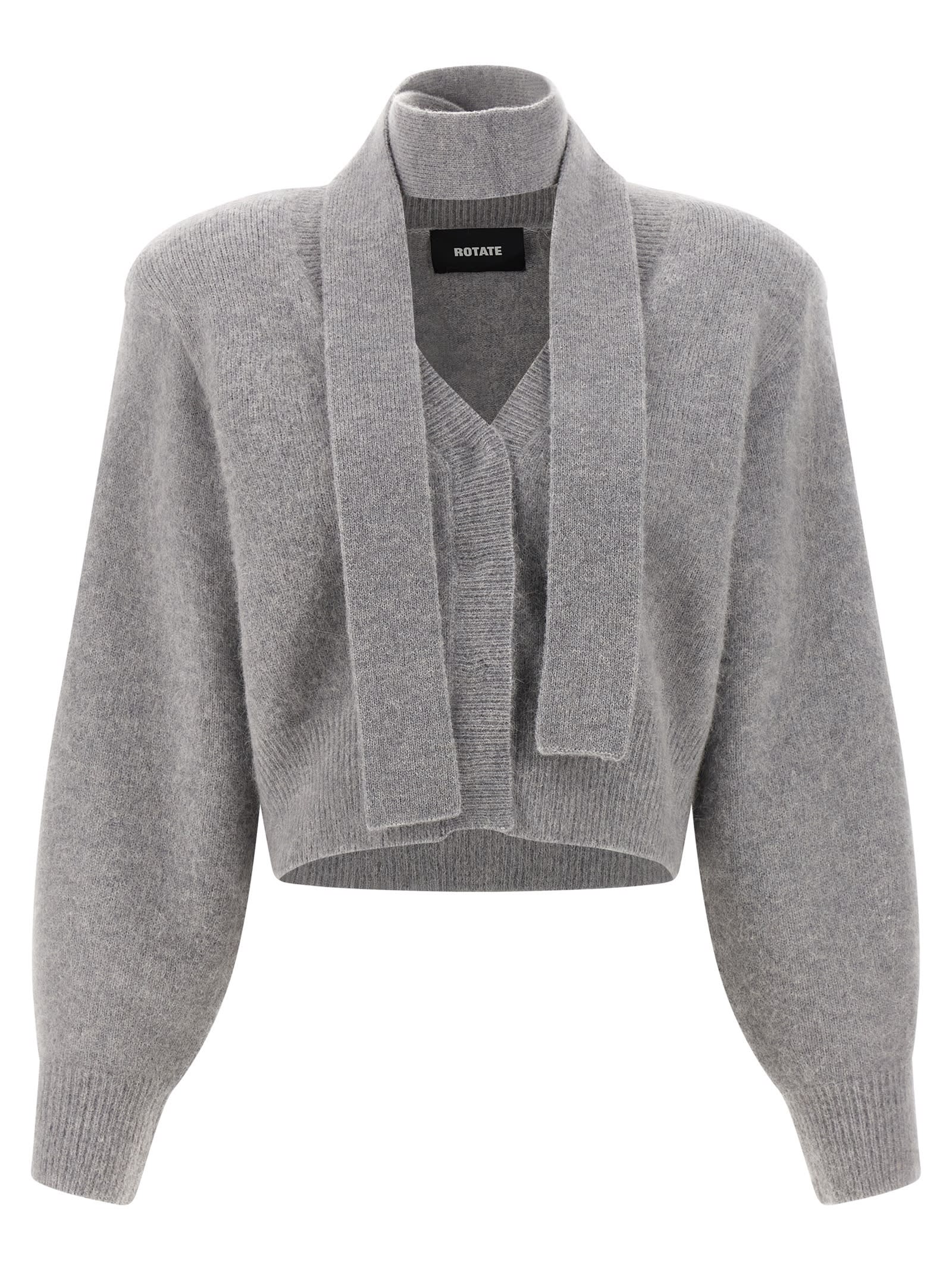 Rotate Birger Christensen Knitwear With Attached Scarf And Cropped Length In Gray
