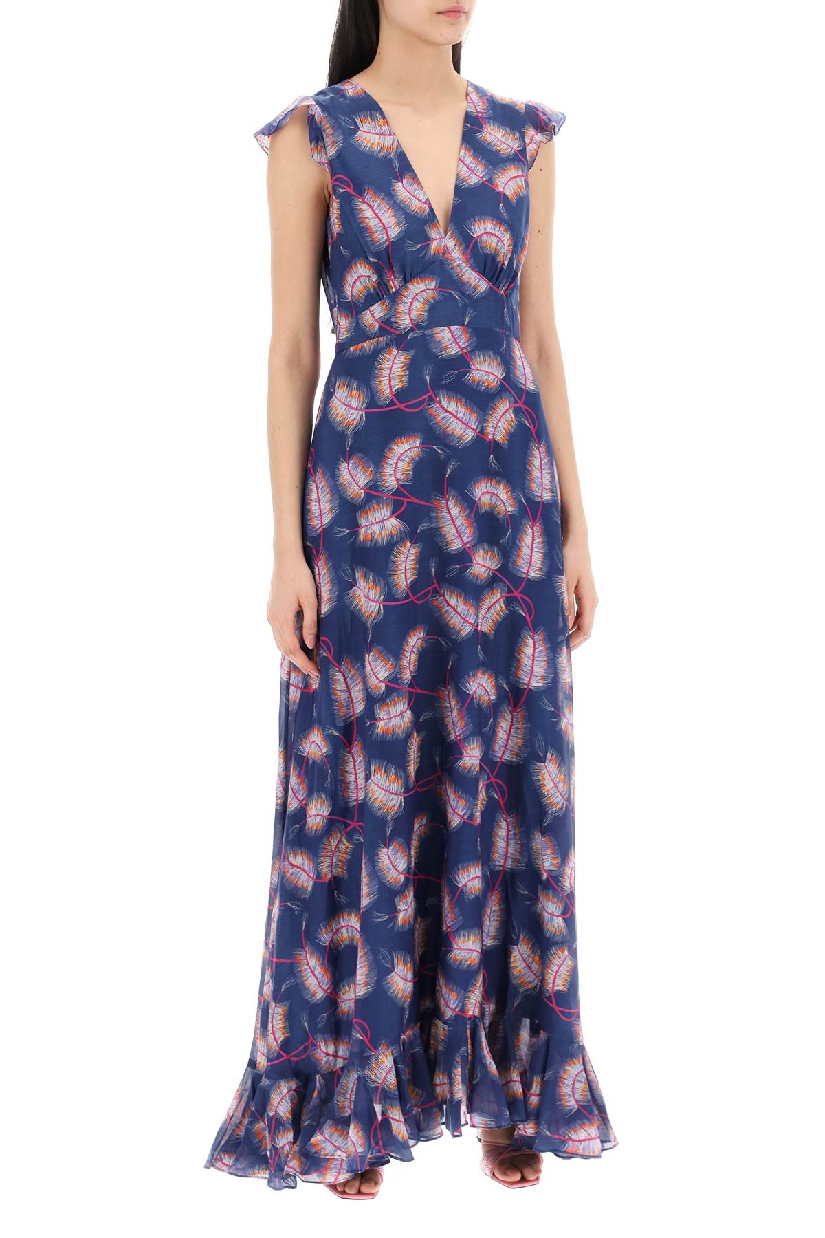 Shop Saloni Maxi Cotton And Silk Emma Dress. In Quill Navy (blue)