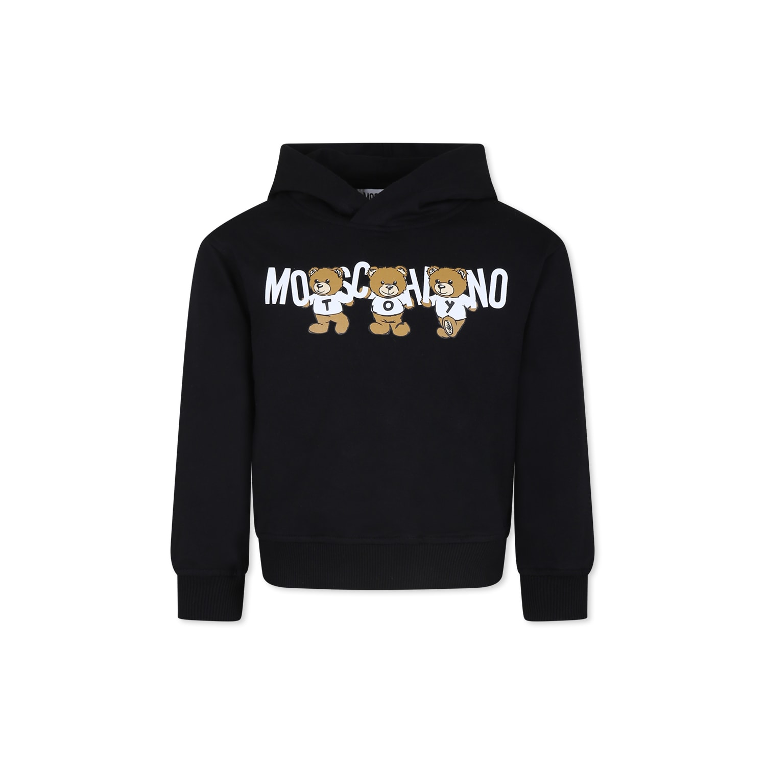 Shop Moschino Black Sweatshirt For Kids With Three Teddy Bears